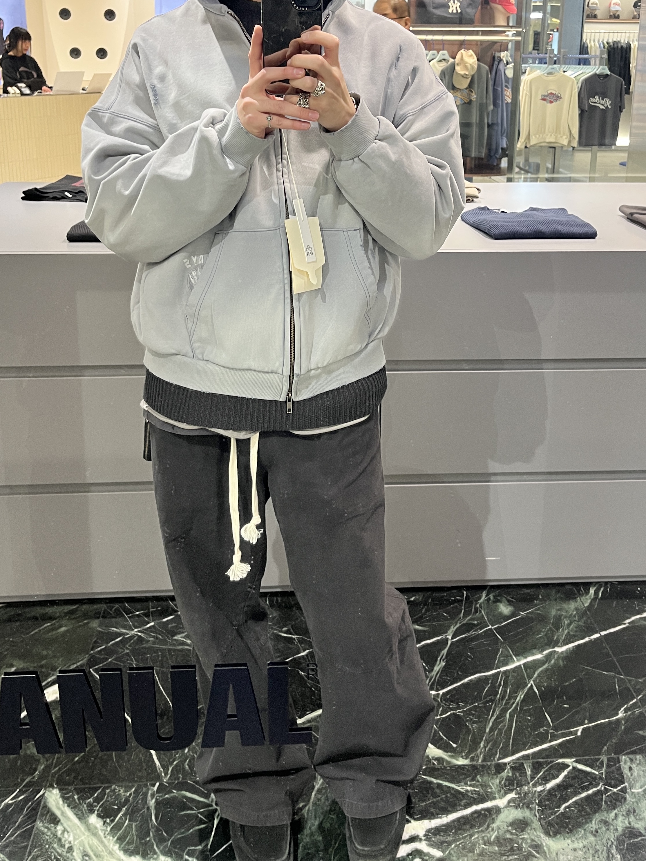 Polyteru x Casper Zip Hoodie 'Spider's Web' 1% Dyed Gray, Polyteru Human Index Human Loosed Knit Brown Charcoal 착용 스타일 - 2