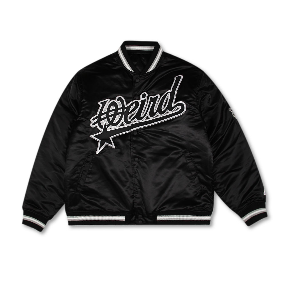 위얼드월드 90s 사틴 바시티 자켓 블랙(Weird World 90s Satin Vasity Jacket Black)