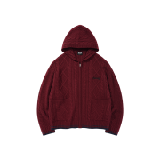 THRASHER Flame Cable Knit Hooded Zip-Up Burgundy