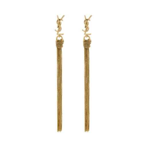 803195-Y1500-8030 (W) Saint Laurent Cassandre Tassel Earrings in Metal Gold