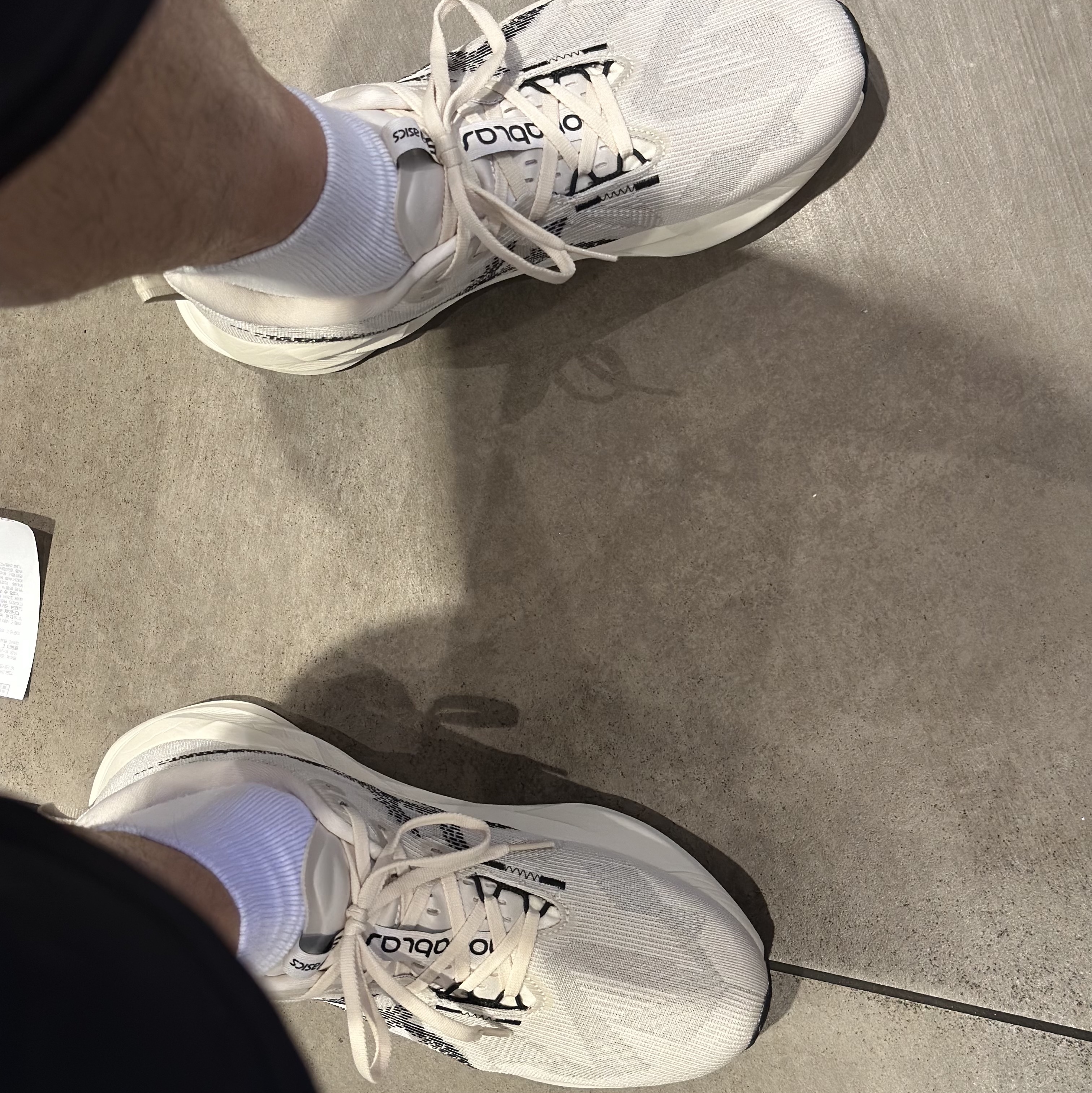 Asics Novablast 5 Oatmeal Black - D Standard 착용 스타일