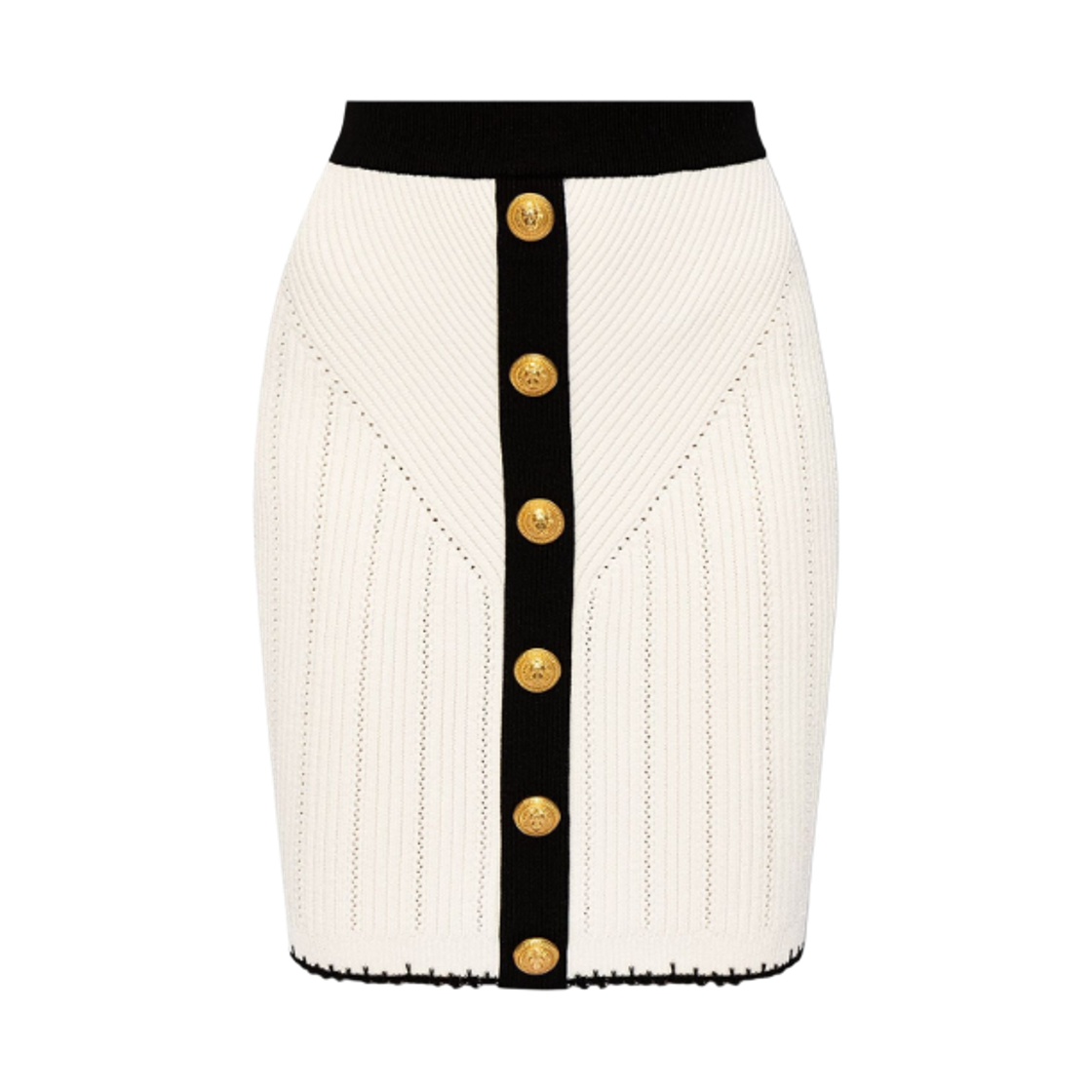 (W) 발망 데코레이티브 버튼 미니 스커트 화이트 블랙((W) Balmain Mini Skirt with Decorative Buttons White Black)