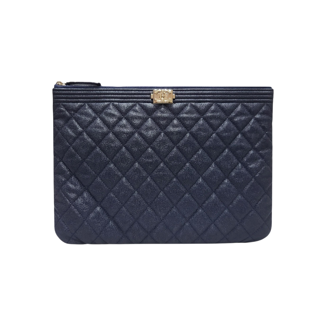 ITAUF5UEL8BG Chanel Navy Caviar Boy Gold Hardware New Medium Clutch