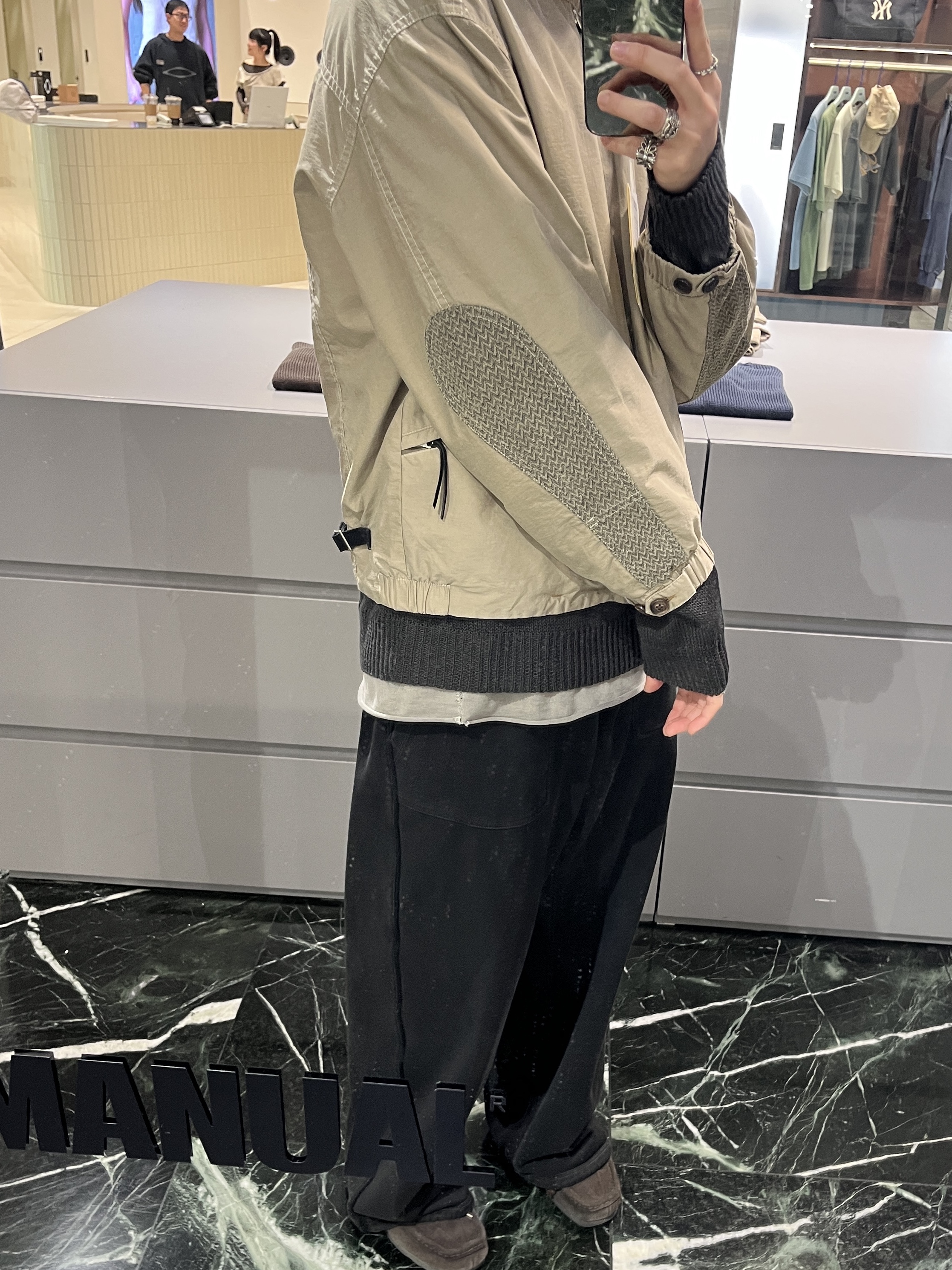 Polyteru Motorcycle Blouson Beige 착용 스타일 - 2