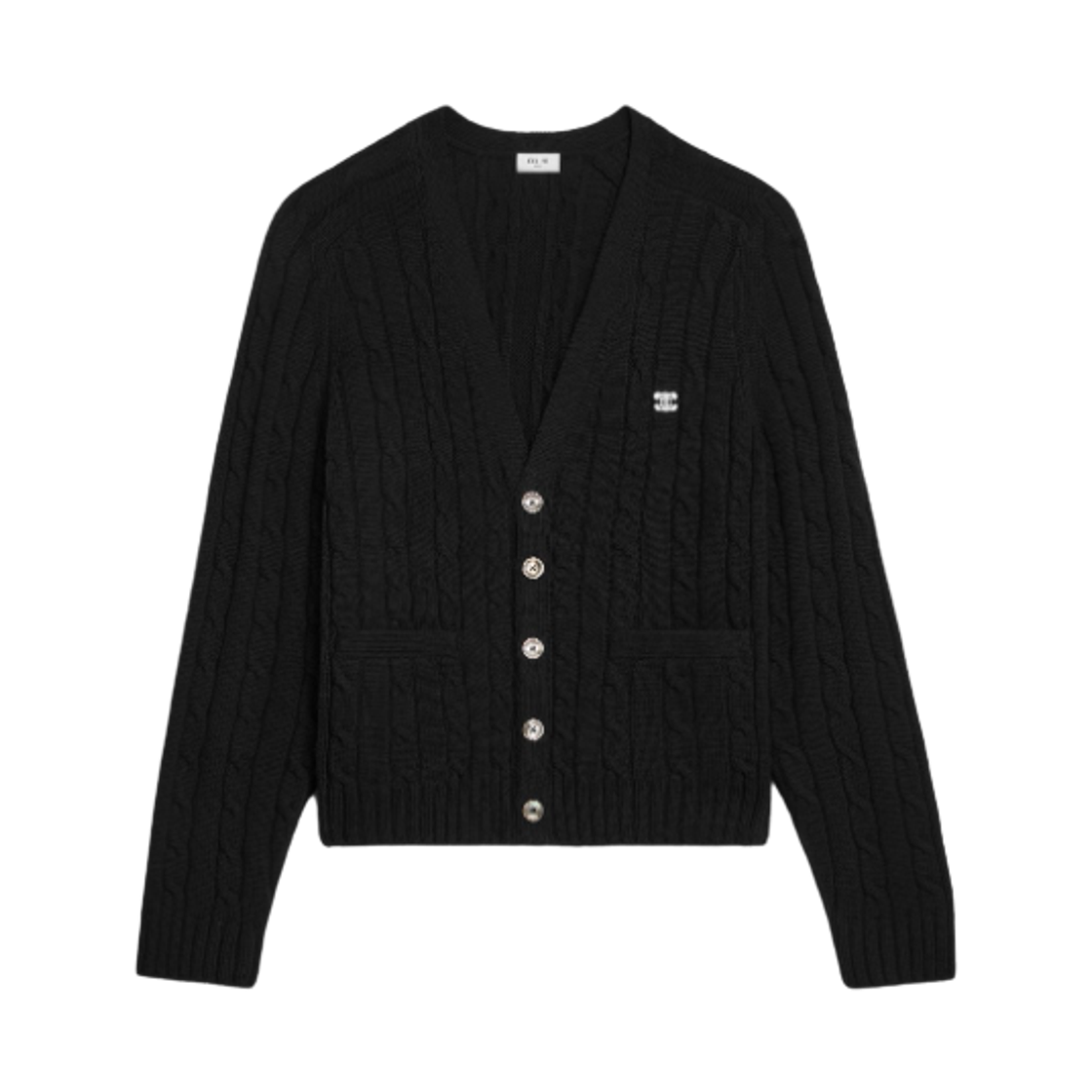 2AD5G362W-38NO Celine Cable Knit Triomphe Cardigan in Cashmere Black