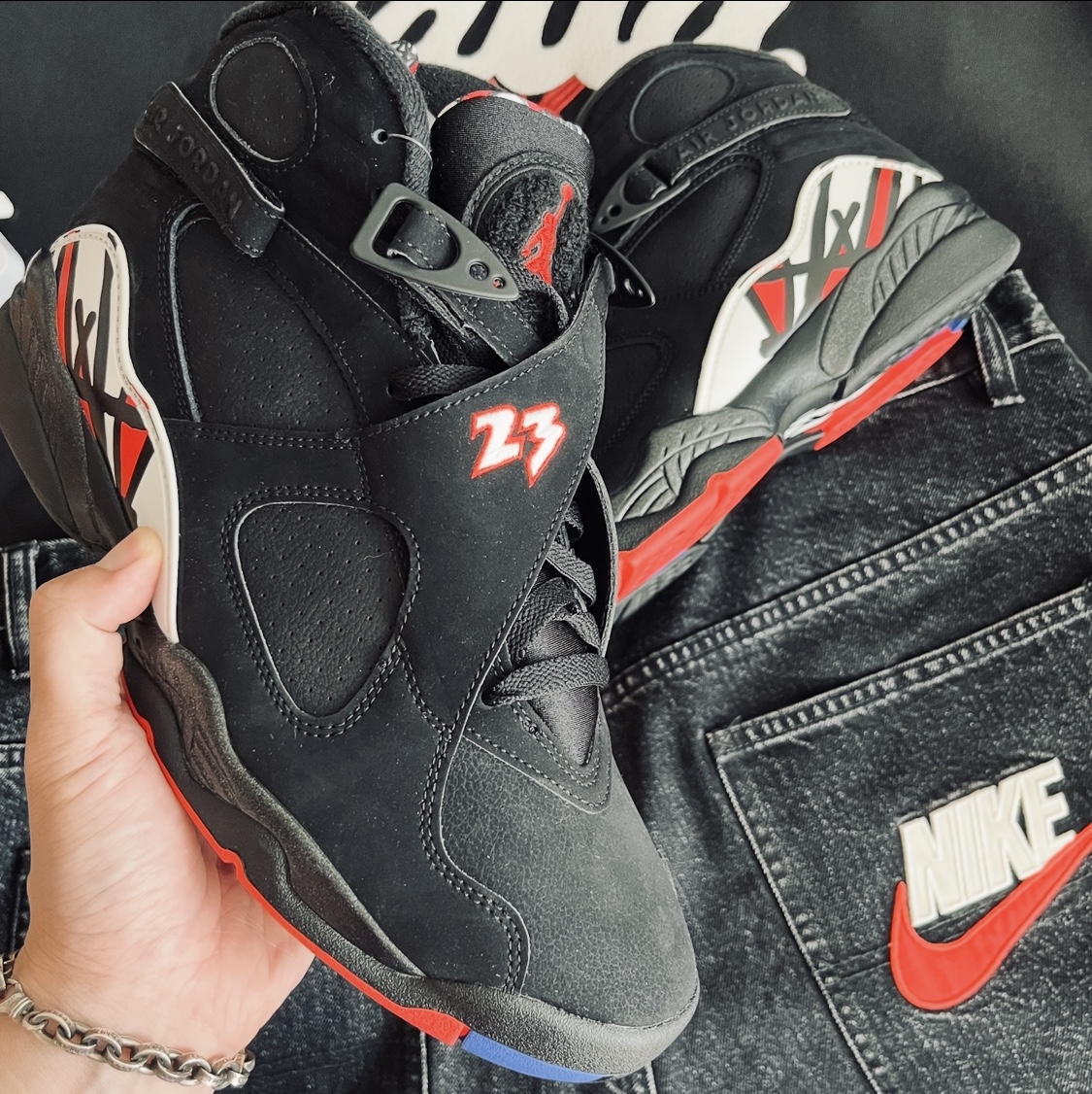 Jordan 8 Retro Playoffs 2023, Supreme x Nike Denim Short Black - 24SS 착용 스타일 - 1