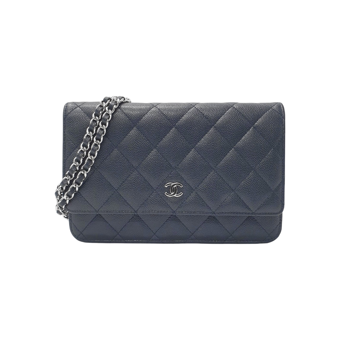ITKDB3AE374V Chanel Classic Dark Navy Caviar Skin WOC Silver Chain Crossbody Bag