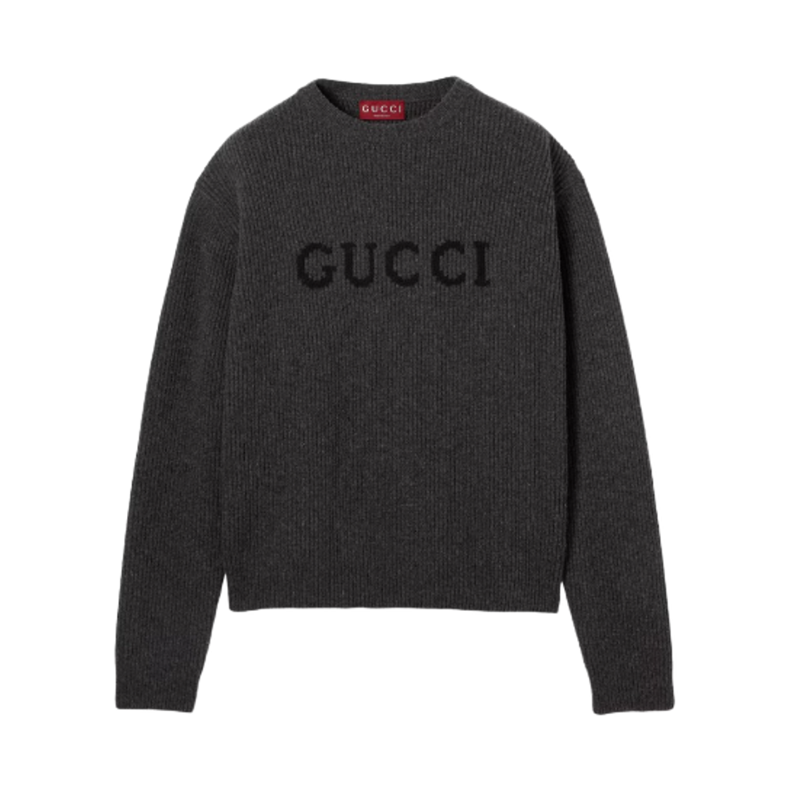 833499-XKEYJ-1043 Gucci Wool Cashmere Rib Knit Sweater Dark Grey and Black