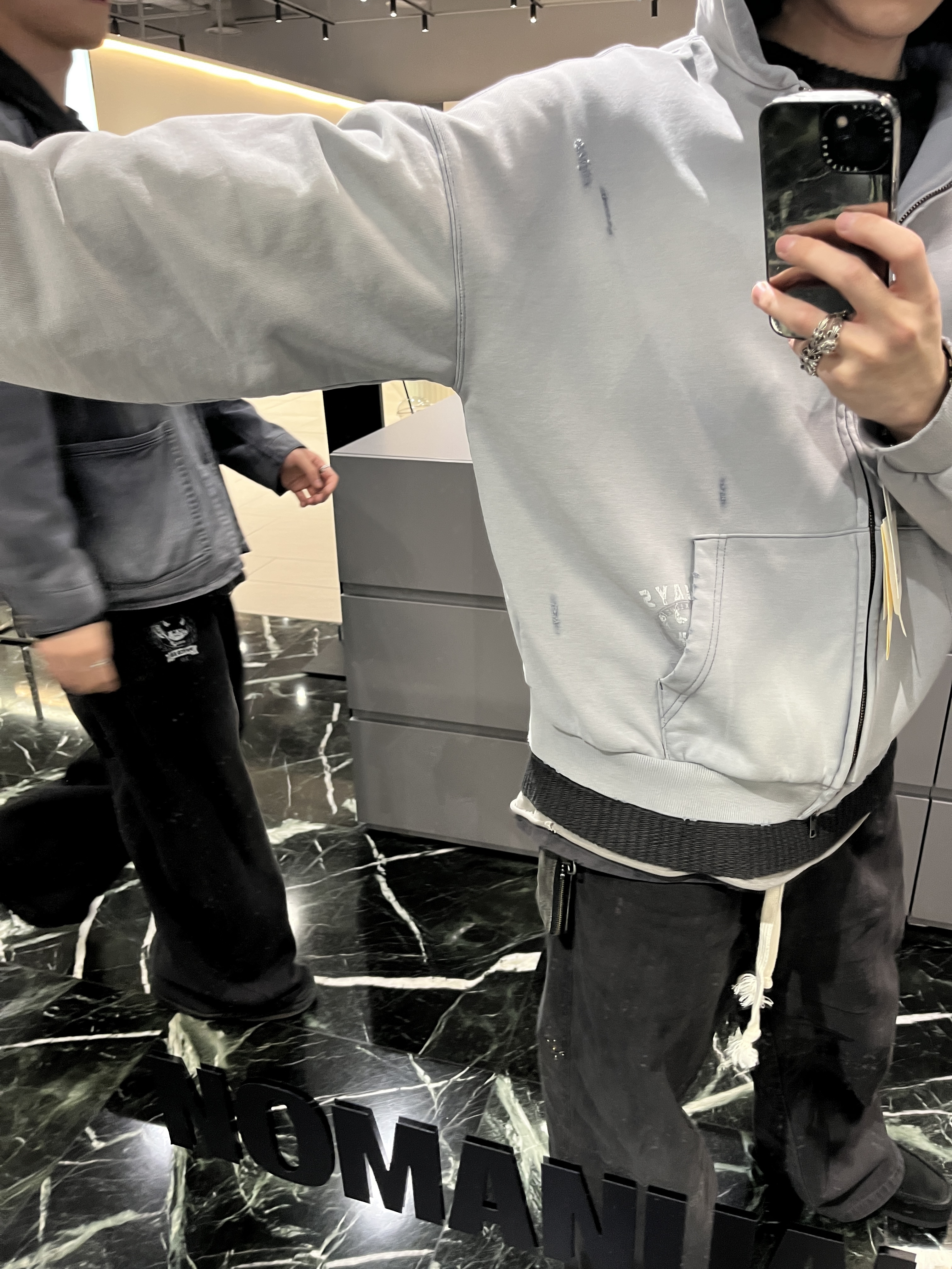 Polyteru x Casper Zip Hoodie 'Spider's Web' 1% Dyed Gray, Polyteru Human Index Human Loosed Knit Brown Charcoal 착용 스타일 - 3