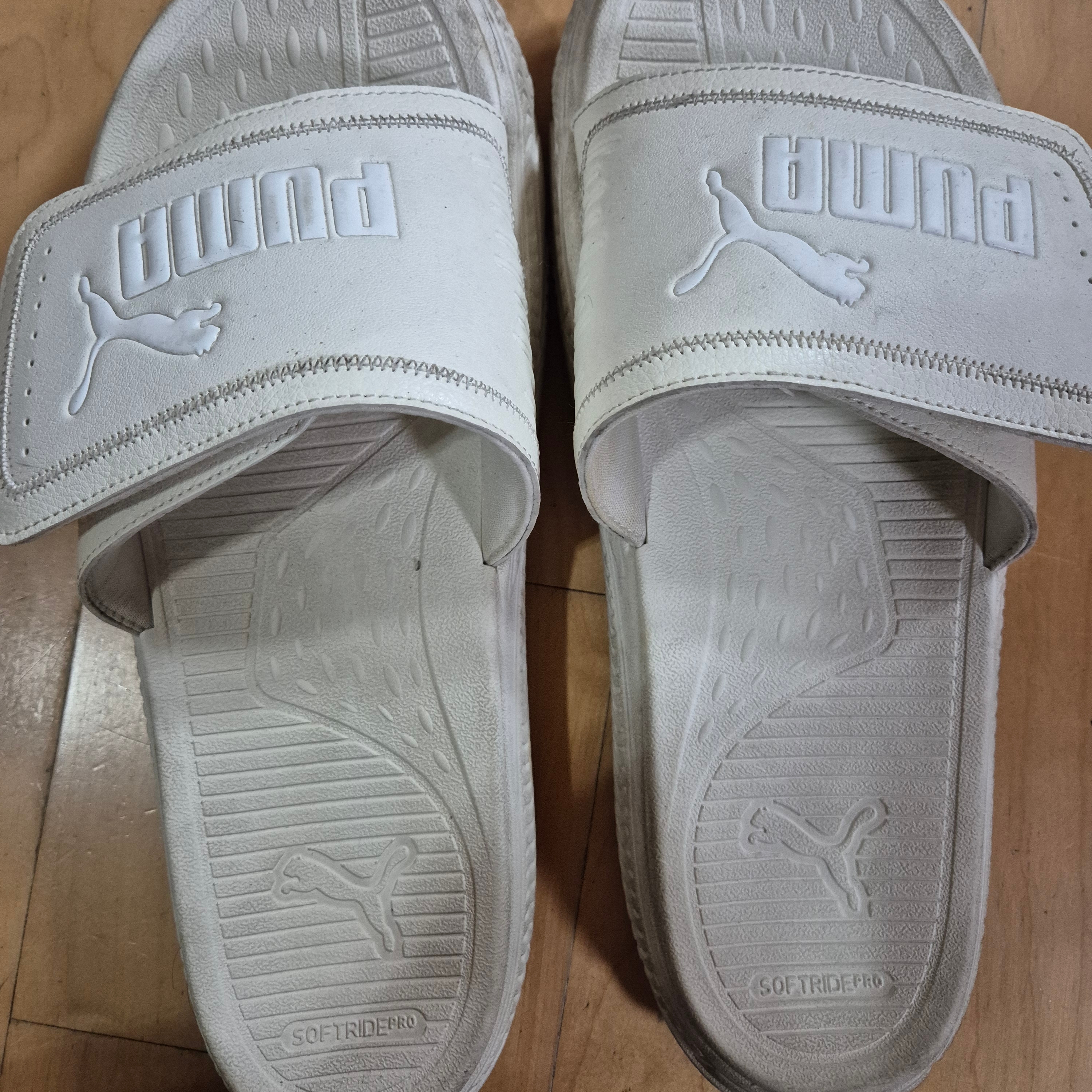 (W) Puma Softride Pro Slide V White Cool Light Grey 착용 스타일