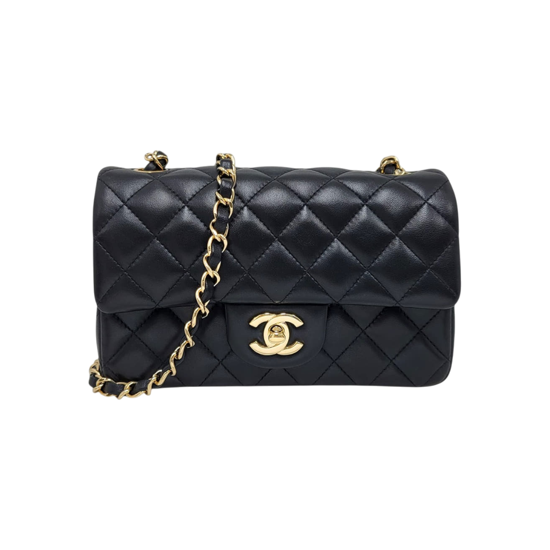 ITPPAG228VHN Chanel Black Lambskin New Mini Classic Chain Flap Crossbody Bag