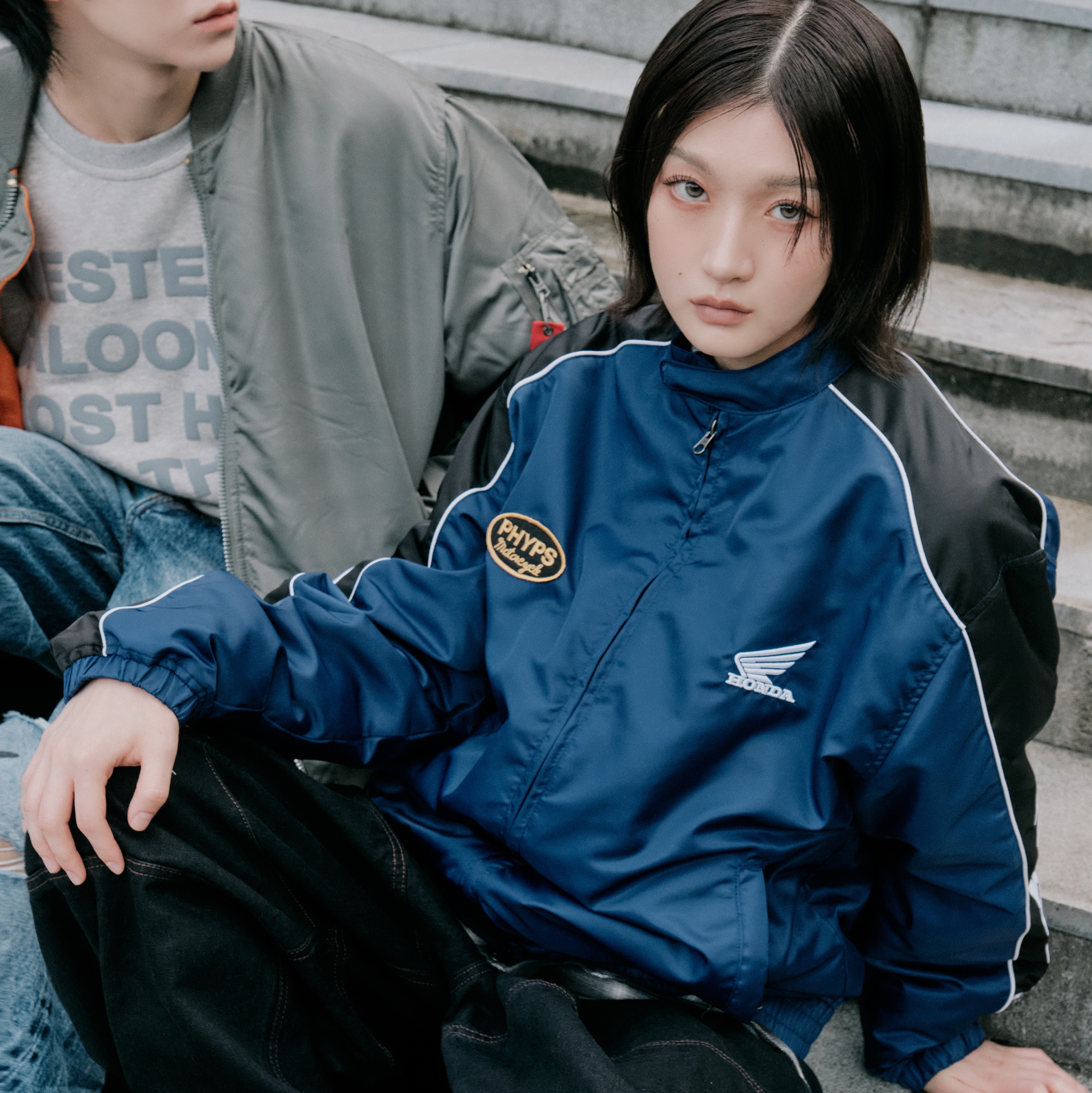 Honda Racing Blouson Blue, Honda Racing Blouson Black 착용 스타일 - 1
