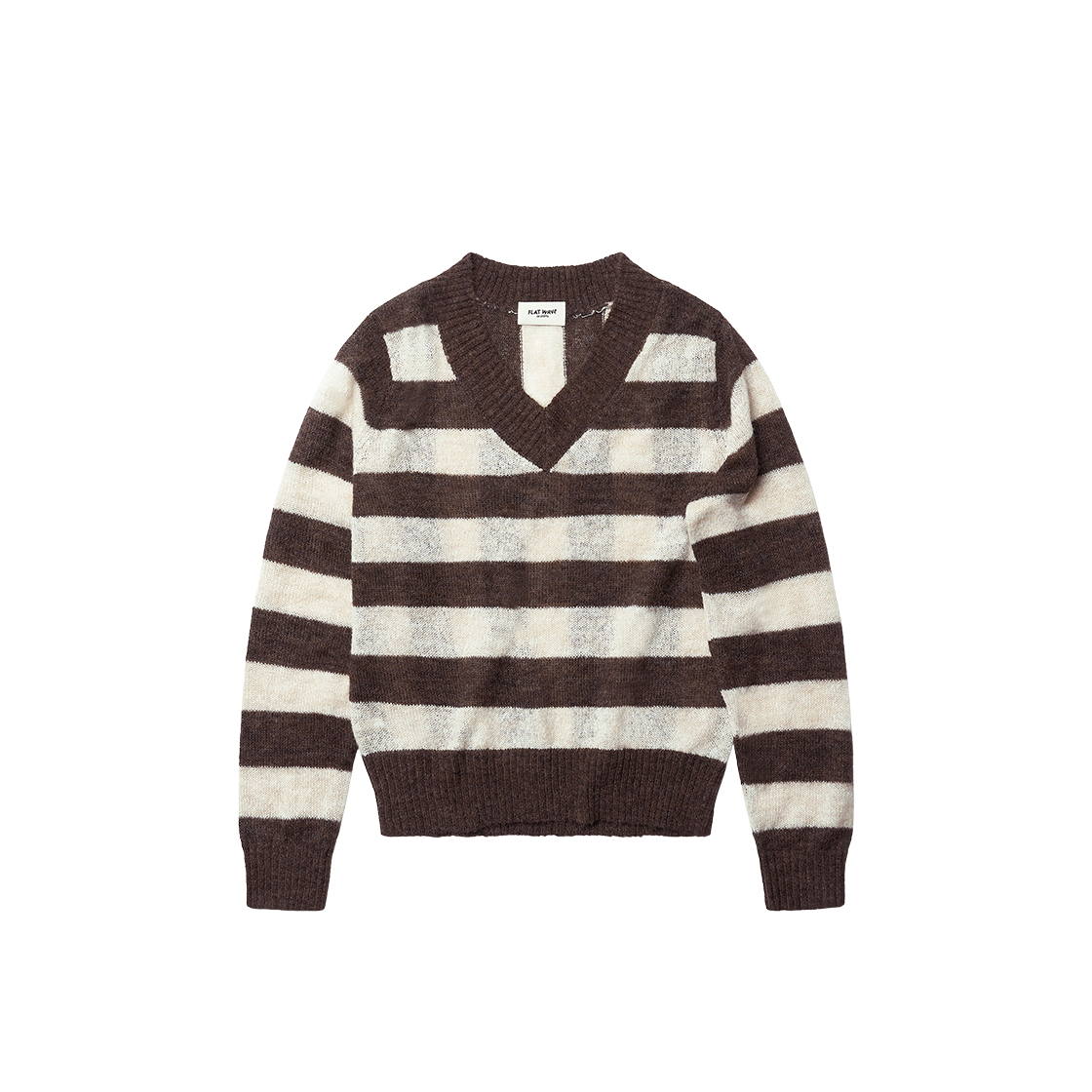 Vayra Knit Brown/Beige Flatwave in Seoul Vayra V Neck Stripe Knit Brown/Beige