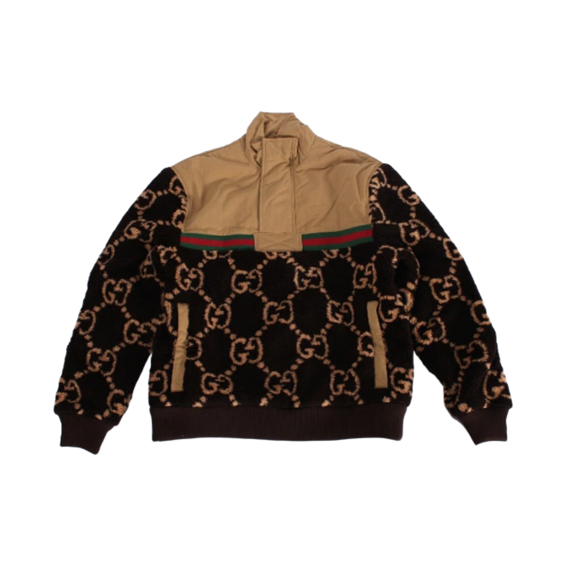 구찌 GG 자카드 오버사이즈 하프 집 브라운(Gucci GG Jacquard Oversized Half Zip Brown)