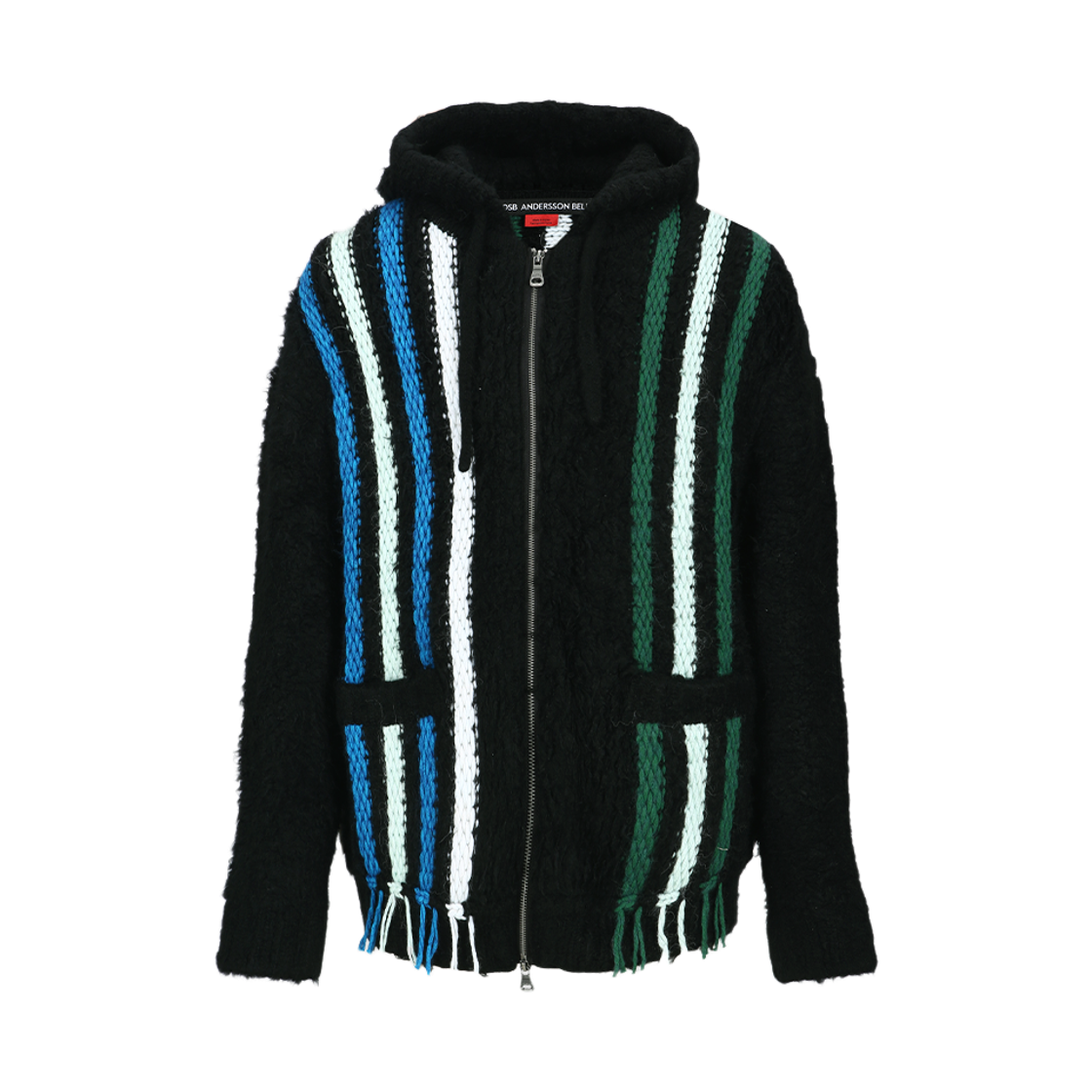 ADSB 앤더슨벨 유니섹스 리버스 스트라이프 니트 후디 블랙