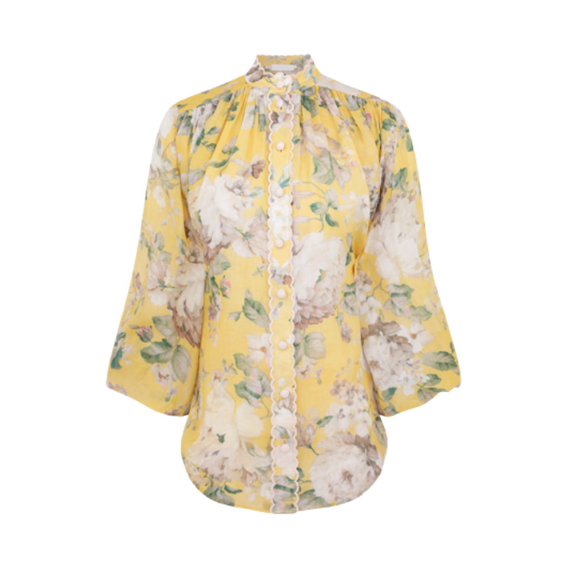 (W) 짐머만 아카시아 스콜랍 블라우스 옐로우 플로랄((W) Zimmermann Acacia Scallop Blouse Yellow Floral)