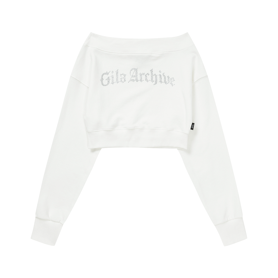 GL25FATP05WH Gila Archive Arch Logo Off Shoulder Sweat Crop Top White