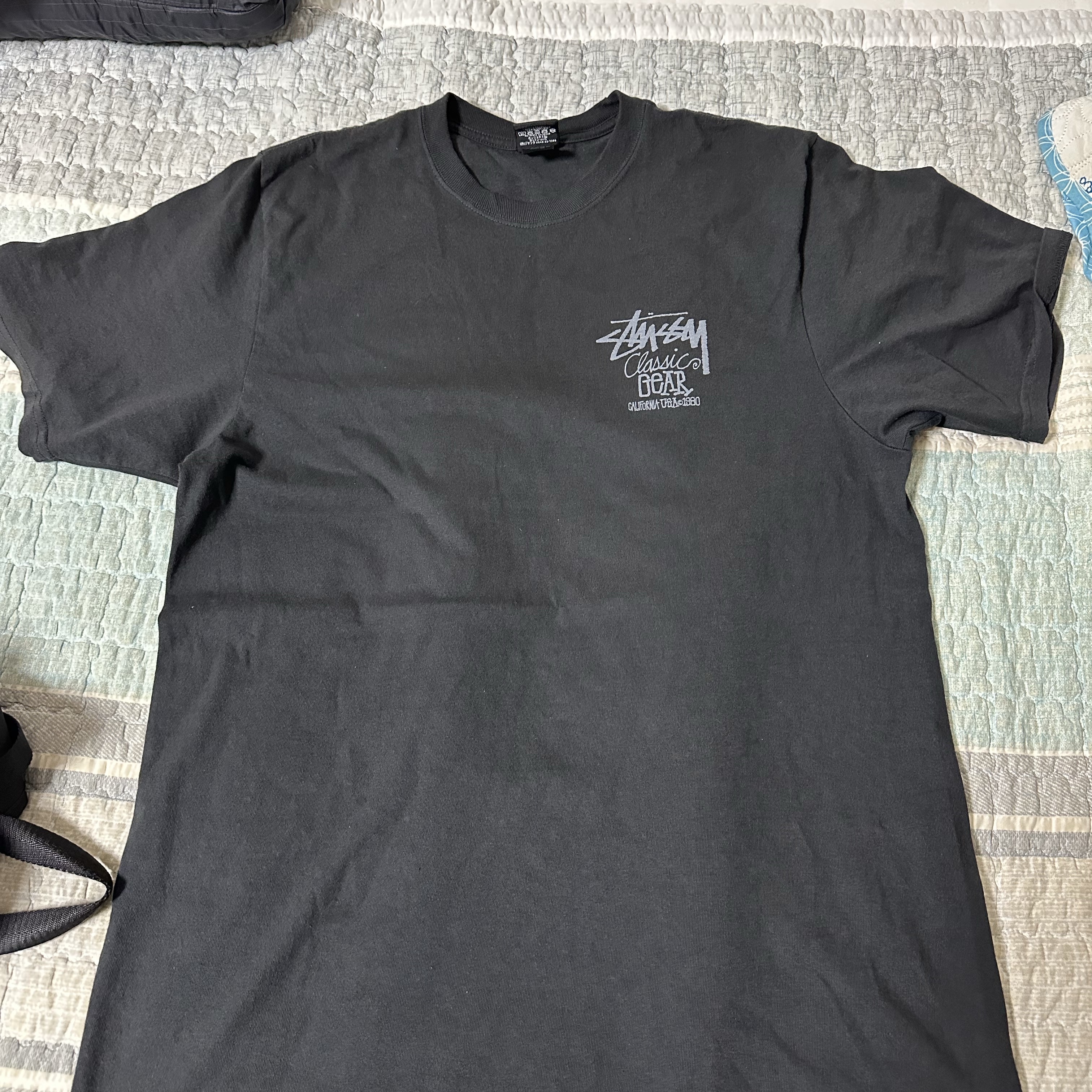 Stussy Pigment Dyed Classic Gear T-Shirt Black 착용 스타일