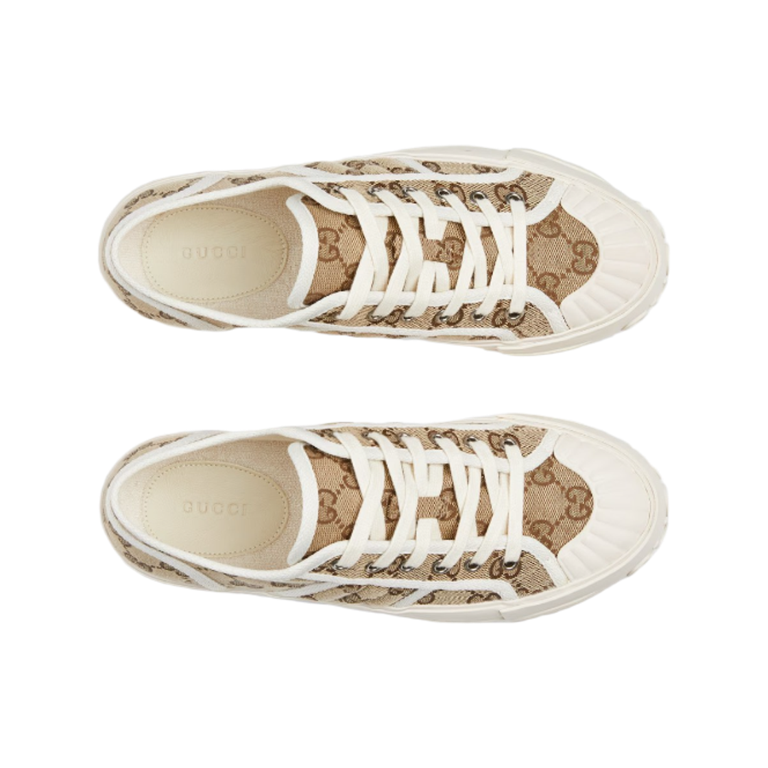 (W) 구찌 청키 스니커즈 베이지 브라운 오리지널 GG 캔버스((W) Gucci Chunky Sneakers Beige and Brown Original GG Canvas) - 2