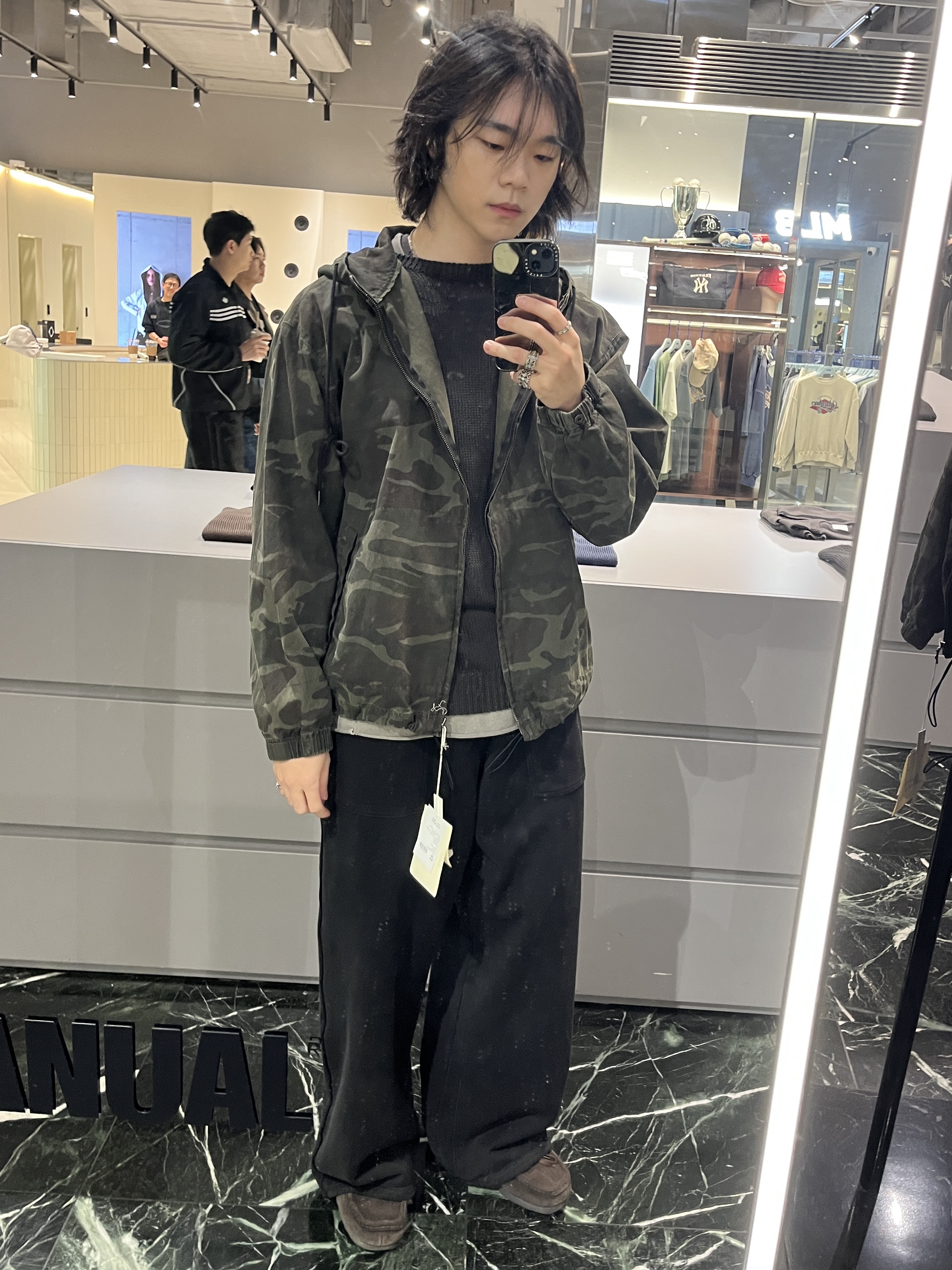 Polyteru Zip Hoodie Parka Camo 착용 스타일