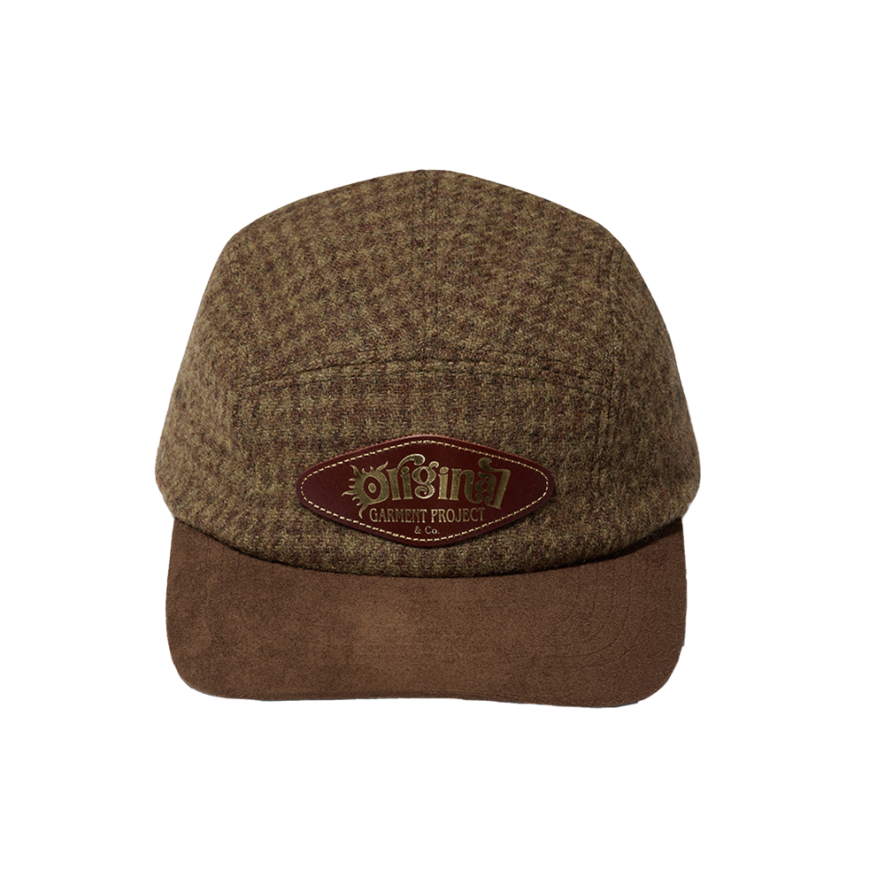 O25FFCA019OY OGARP Wool Check Leather Wappen 5P Cap Oliveyellow
