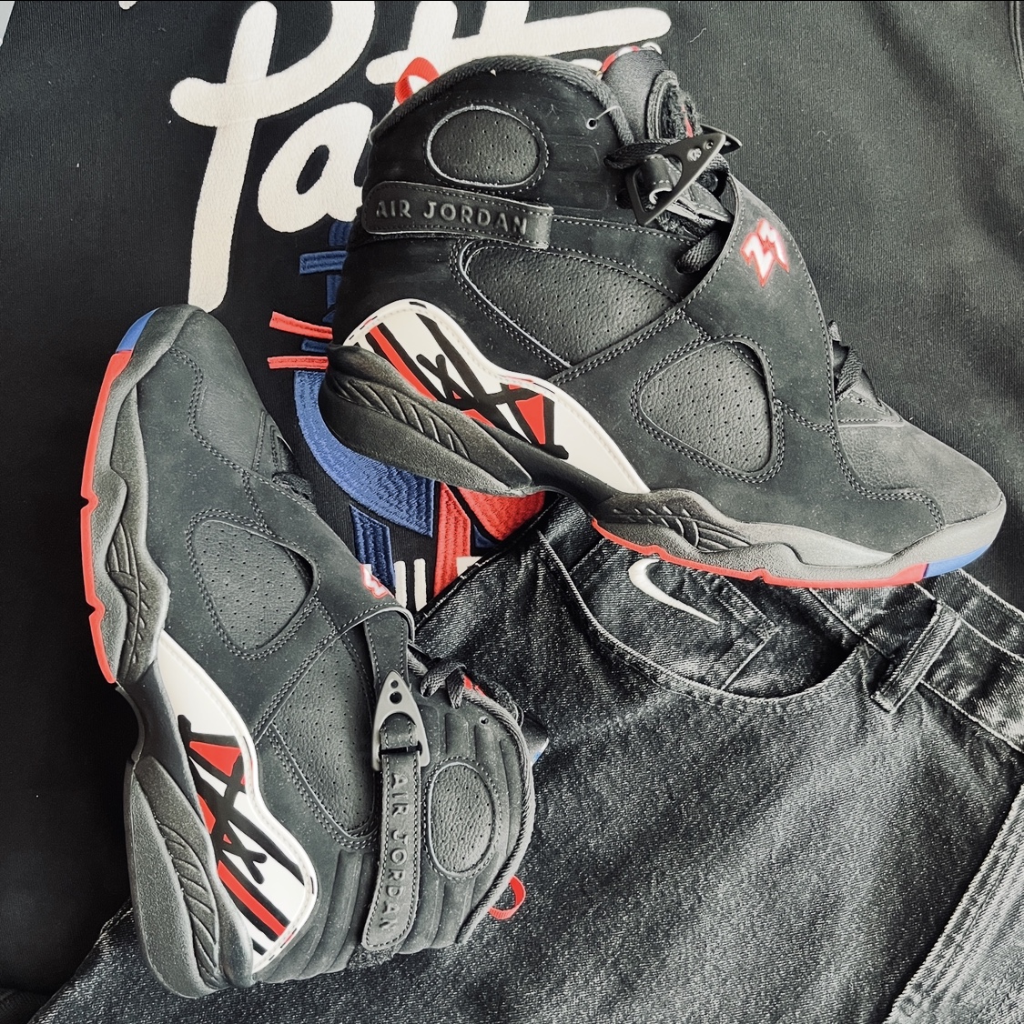 Jordan 8 Retro Playoffs 2023, Supreme x Nike Denim Short Black - 24SS 착용 스타일 - 2