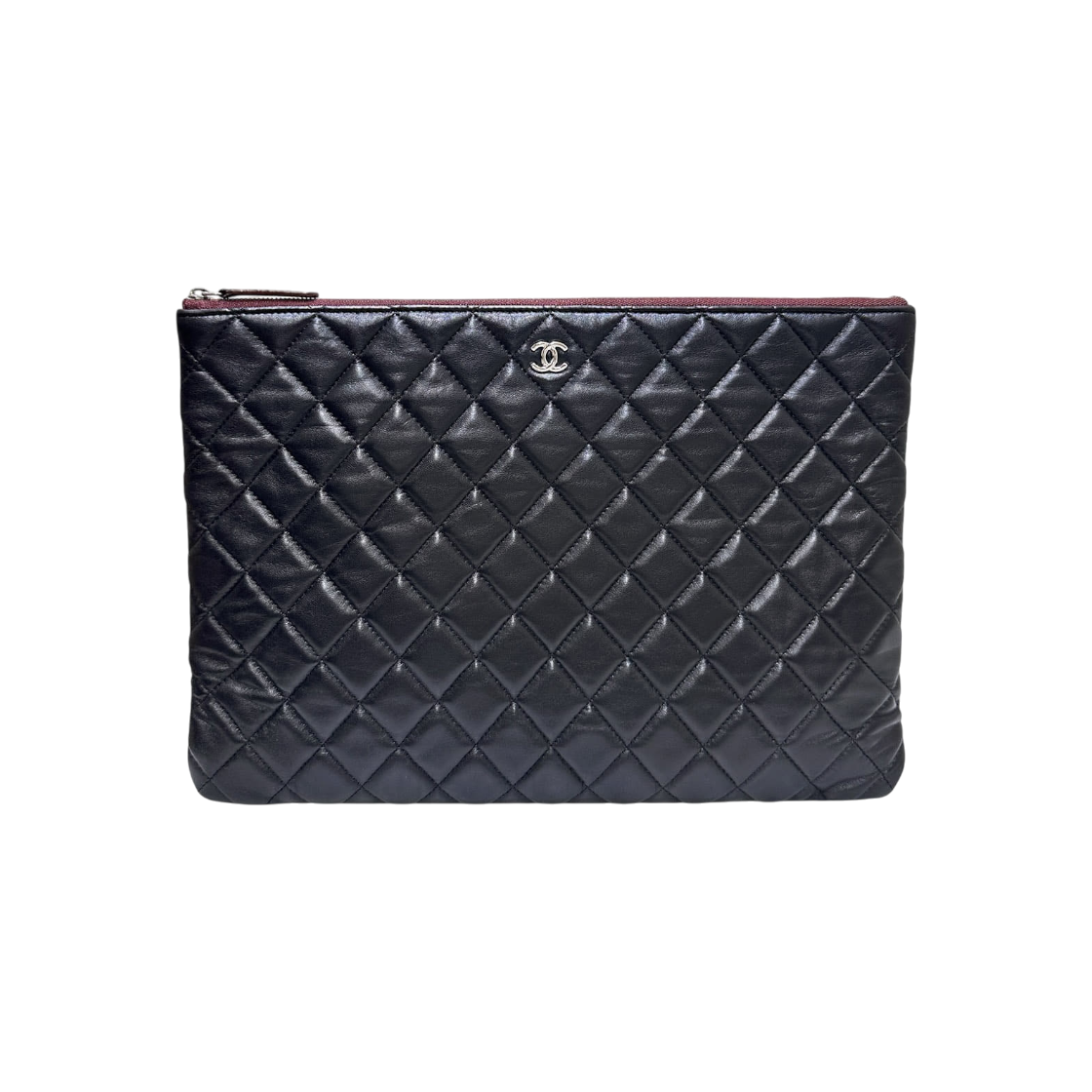 ITJD3MJBG4DW Chanel Lambskin Classic Coco Silver Logo Large Clutch