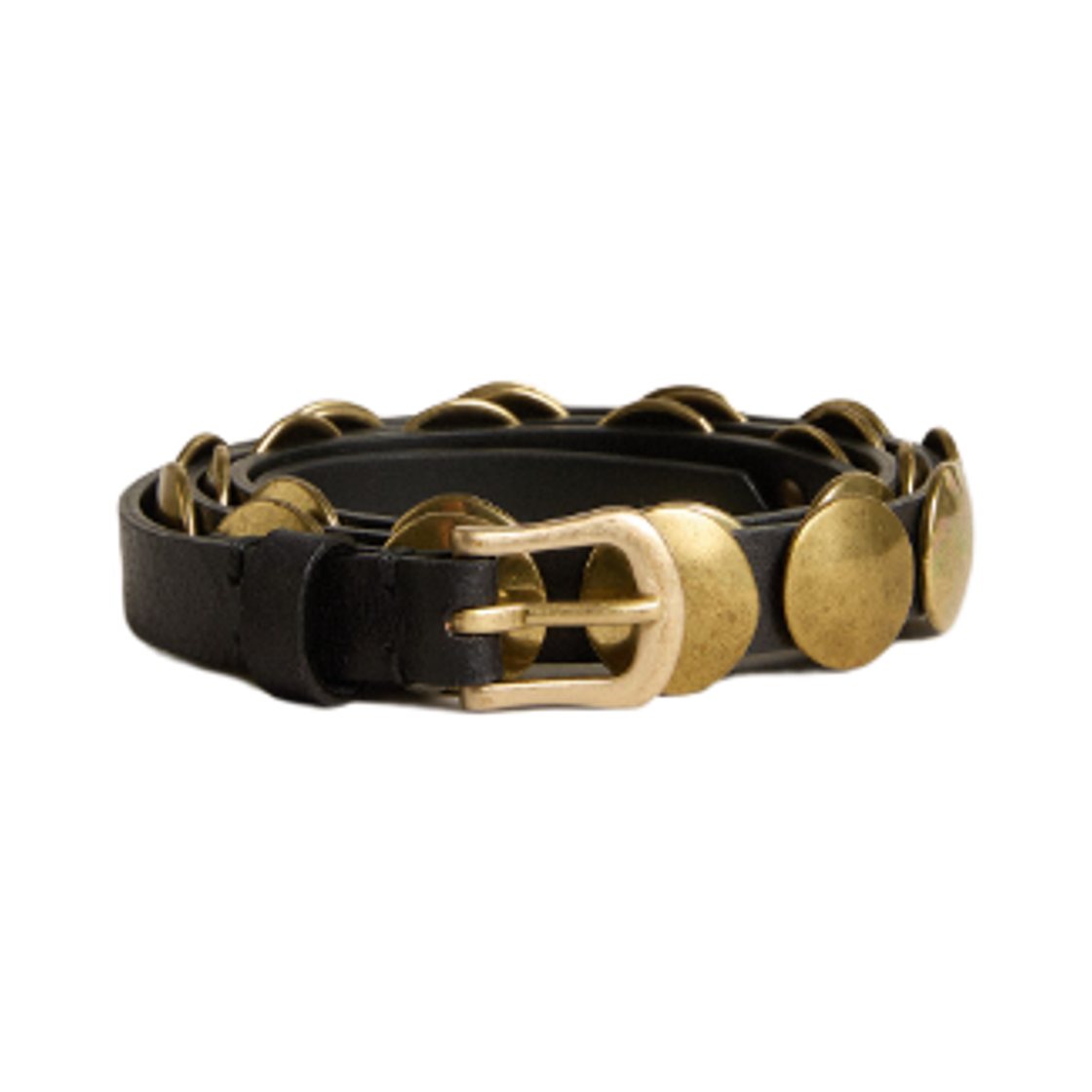 GWA00408-A000448-90100 (W) Golden Goose Trinidad Belt in Washed Leather with Gold Studs Black