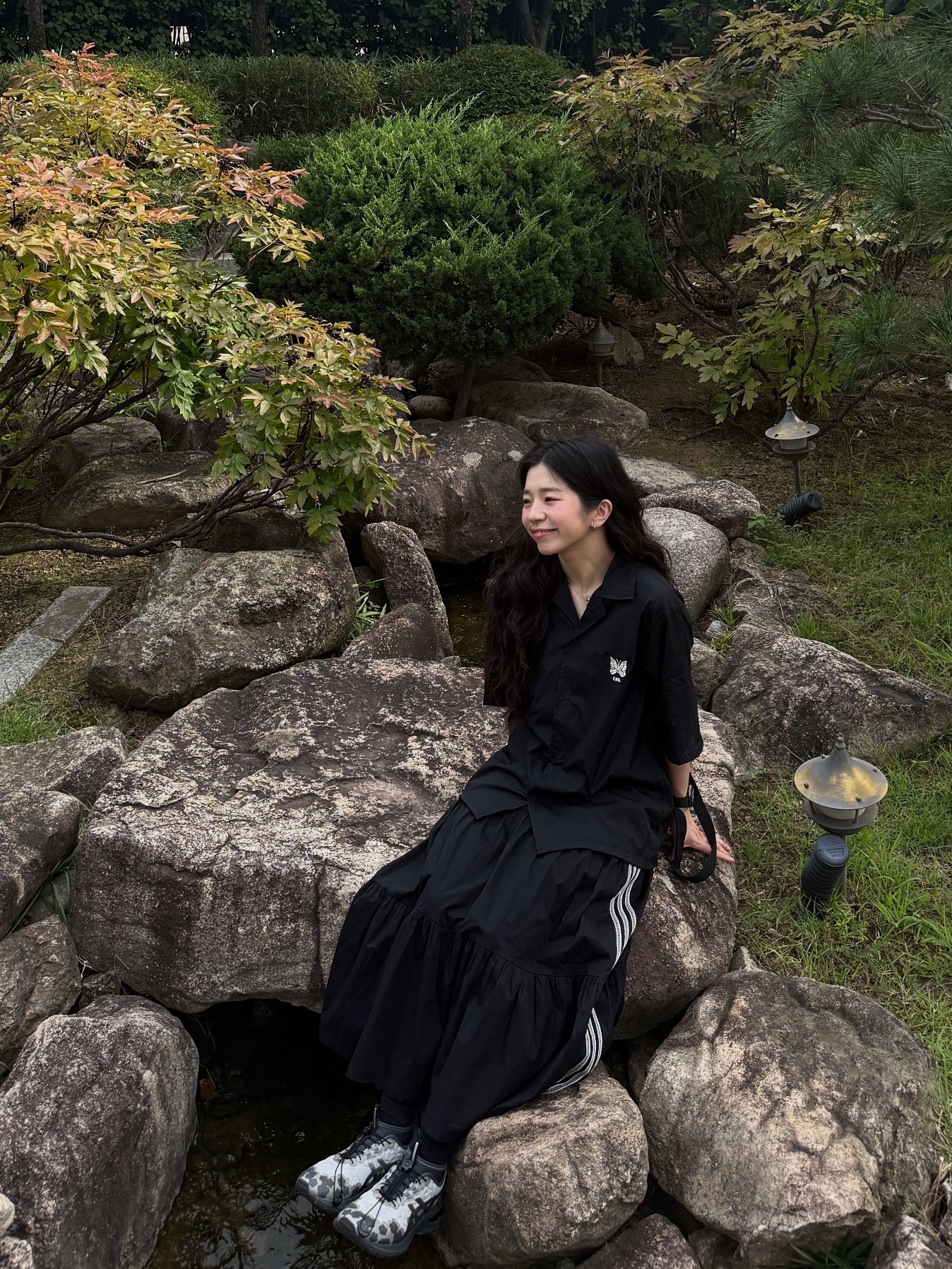 Needles x END. Cabana Shirt Black, (W) Adidas Originals Summer Glow Skirt Black - KR Sizing 착용 스타일 - 3
