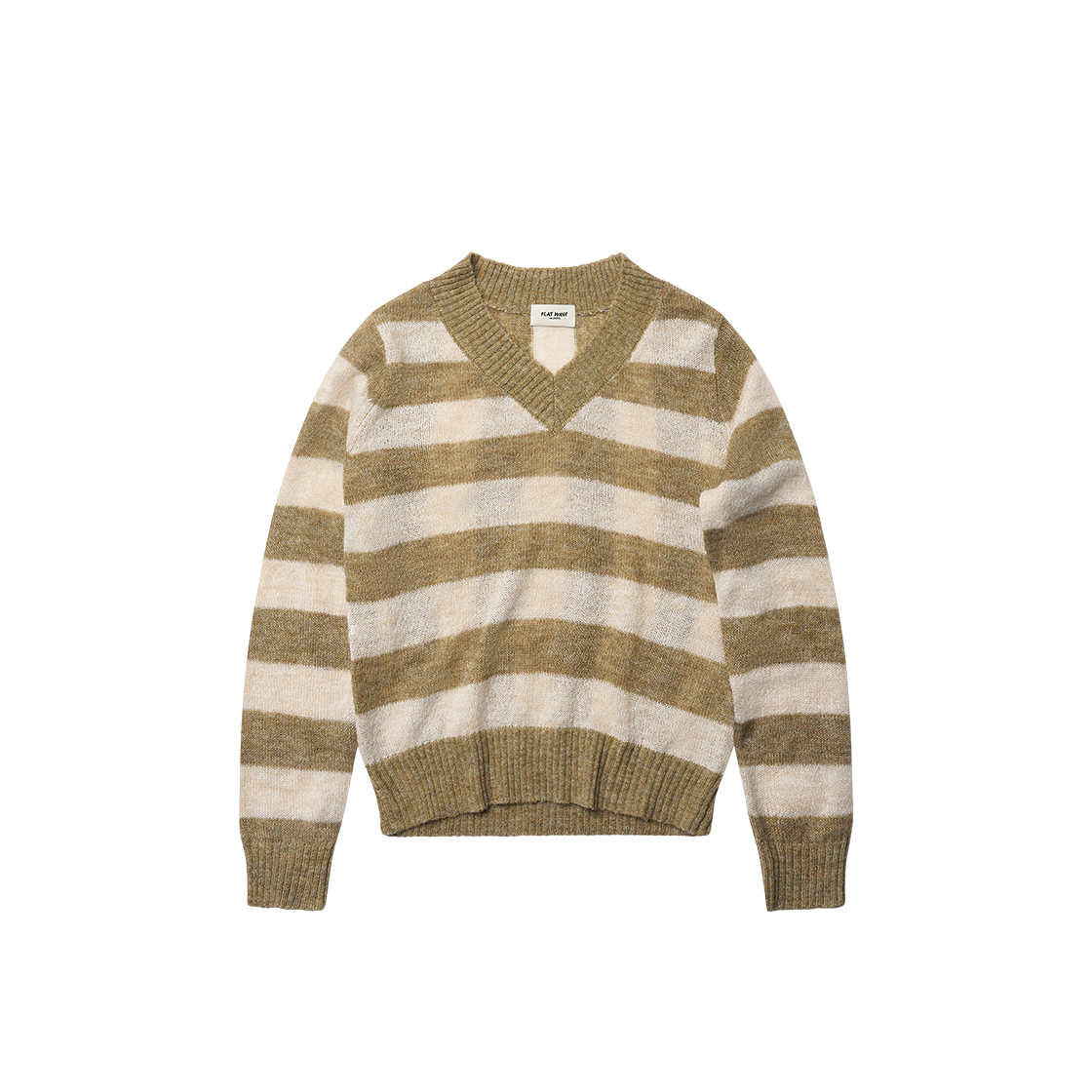 Vayra Knit Khaki/Beige Flatwave in Seoul Vayra V Neck Stripe Knit Khaki/Beige