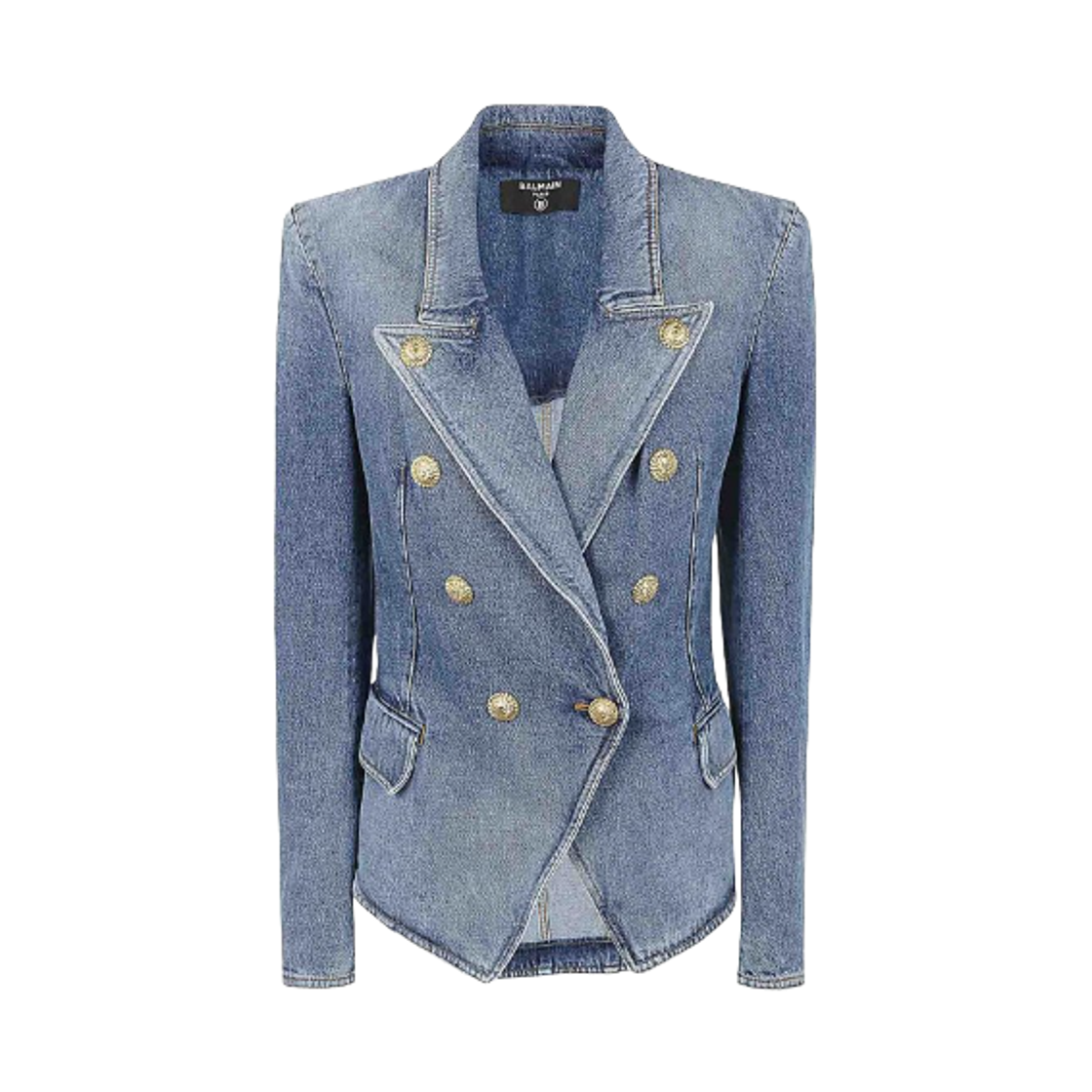 (W) 발망 더블 브레스티드 데님 자켓 미디움 블루((W) Balmain Double Breasted Denim Jacket Medium Blue)