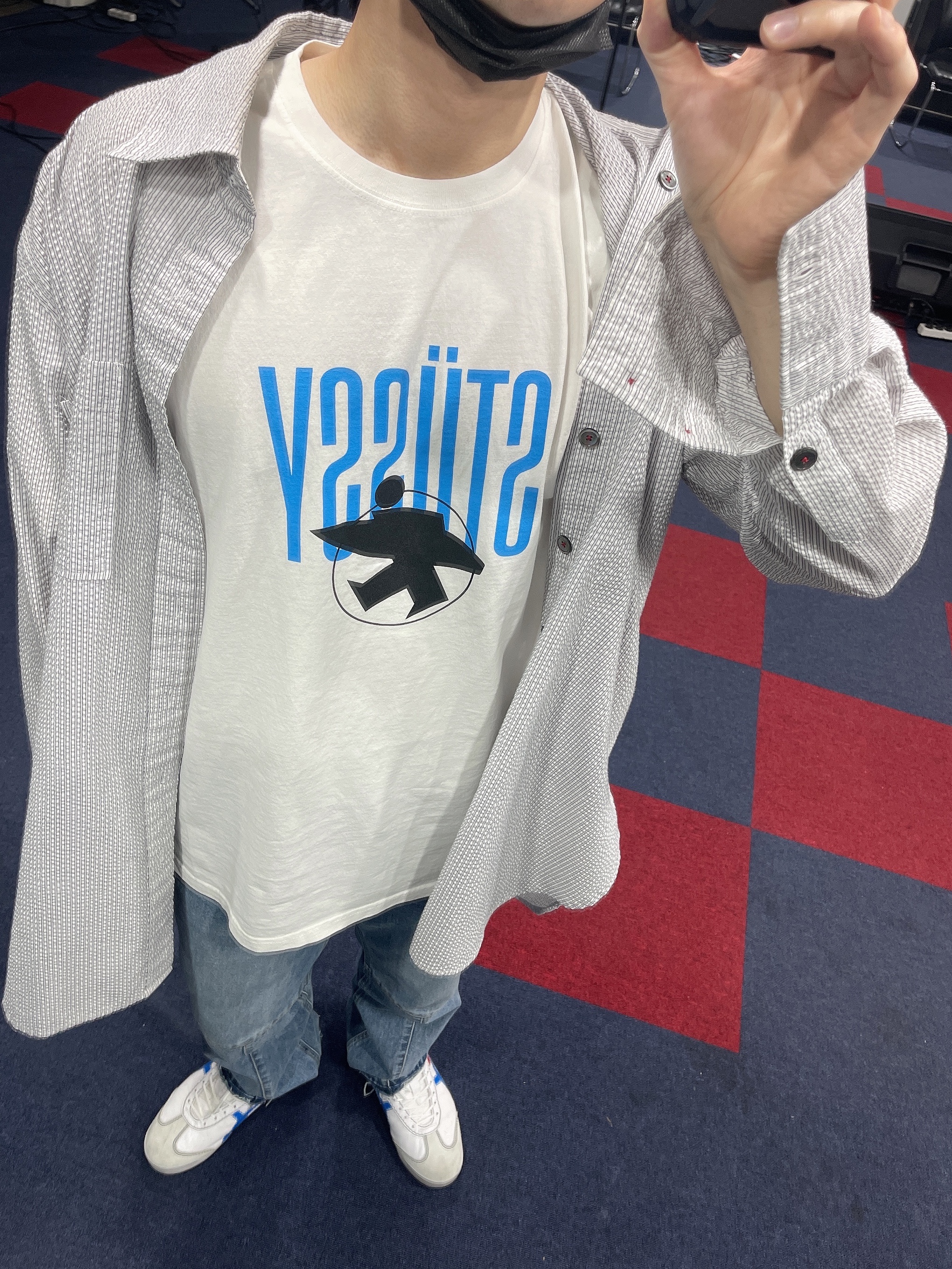 Stussy Surfman Pig. Dyed T-Shirt Natural, Onitsuka Tiger Mexico 66 SD White Directoire Blue 착용 스타일 - 4