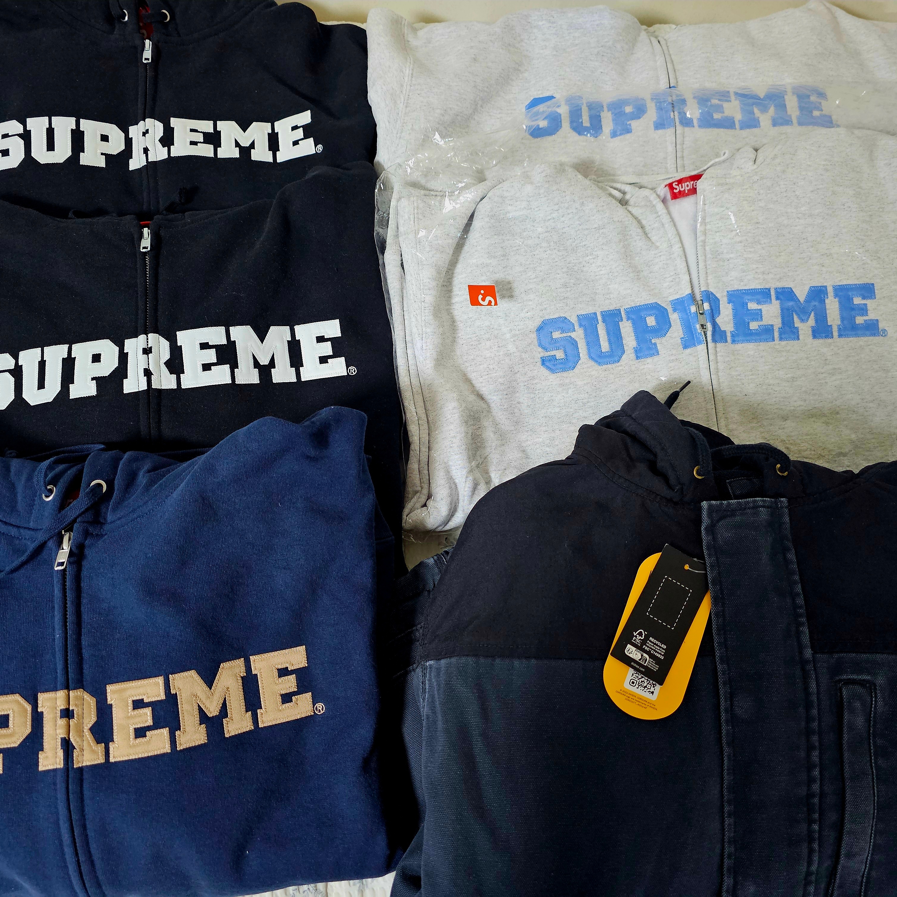 Supreme Collegiate Applique Zip Up Hooded Sweatshirt Black - 25FW, Supreme Collegiate Applique Zip Up Hooded Sweatshirt Ash Grey - 25FW 착용 스타일