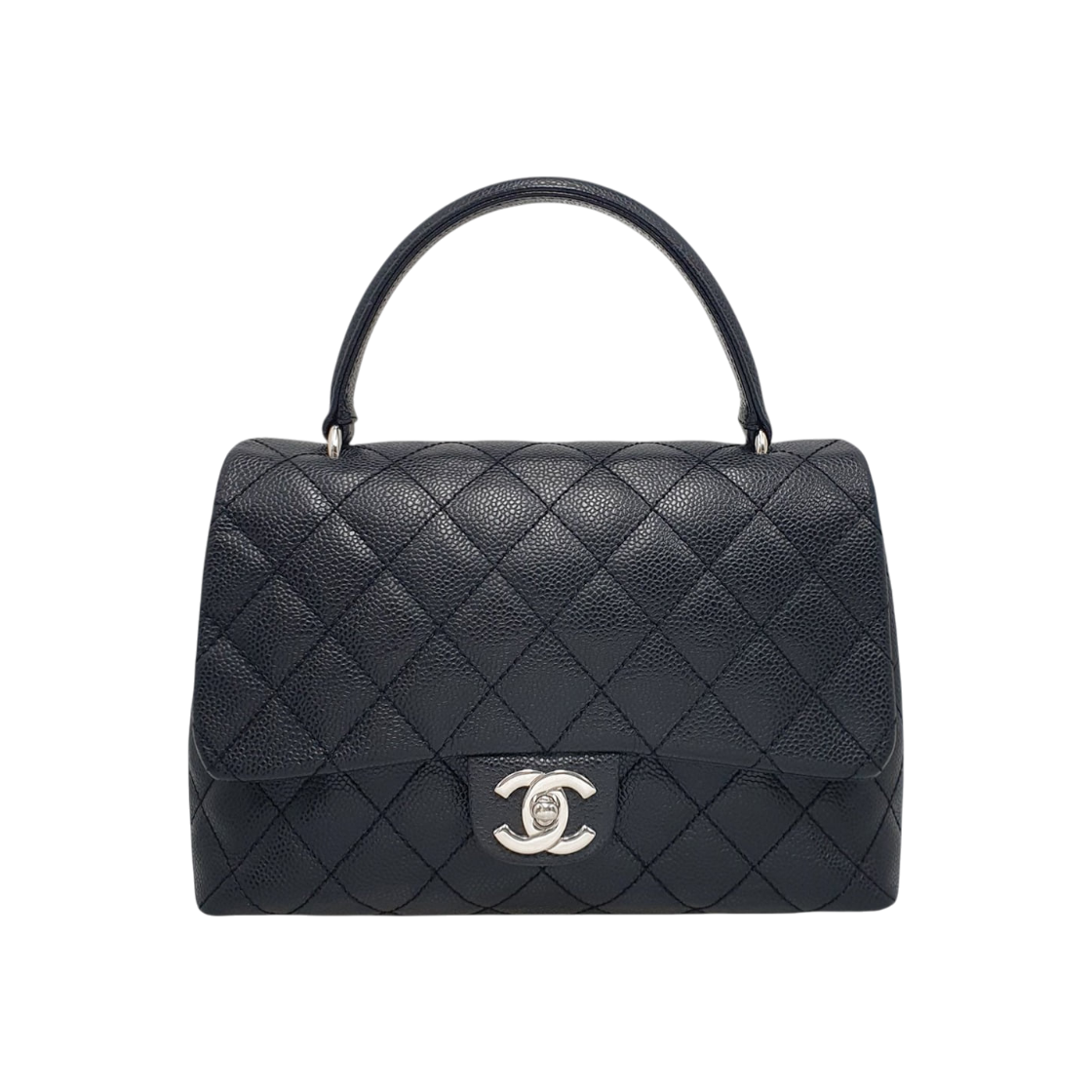 ITDVPHRNEM9U Chanel Black Caviar Skin Small Kelly Silver Handle Tote Bag