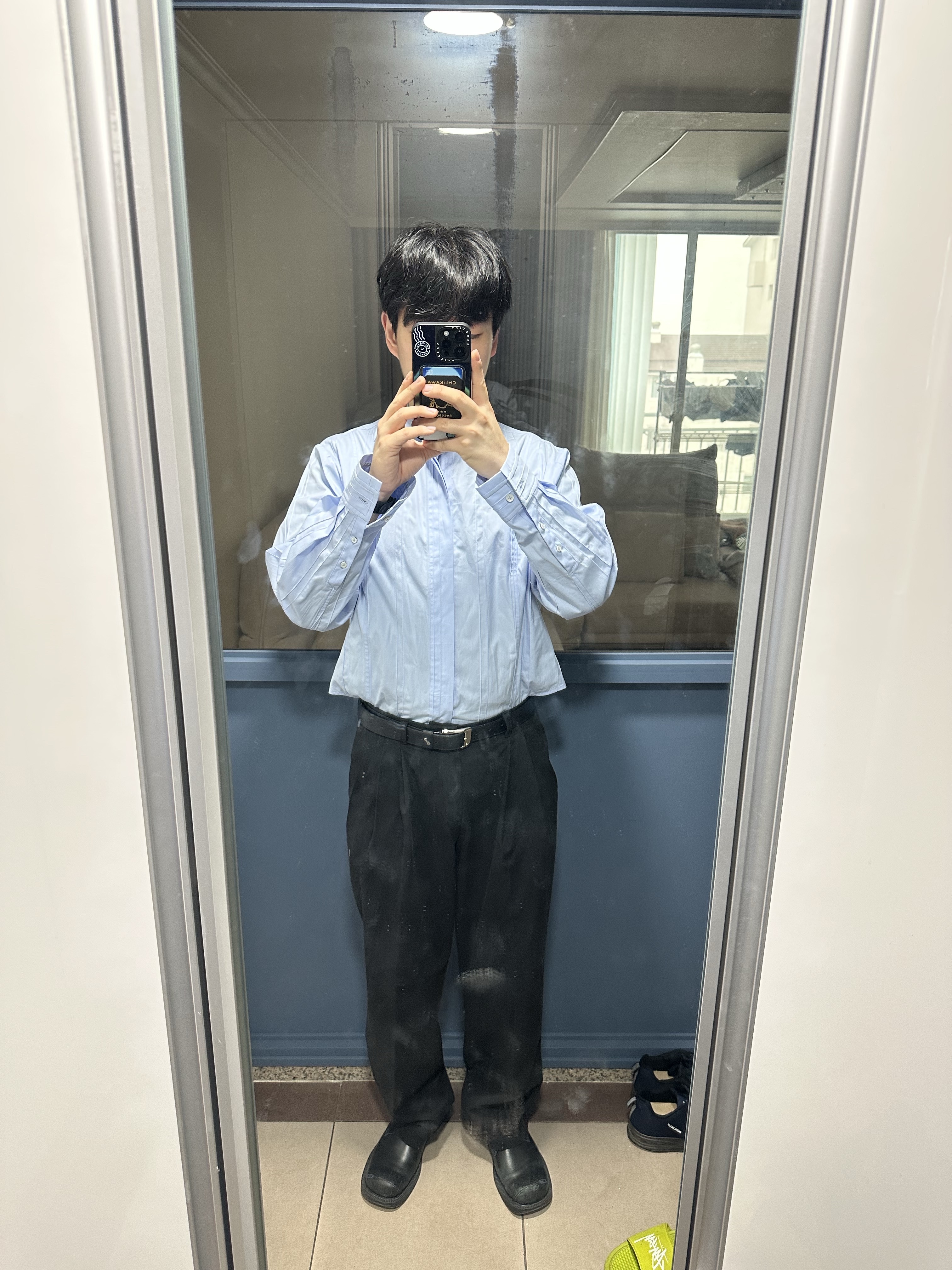 Ader Error Shirt Product 54 Light Blue 착용 스타일