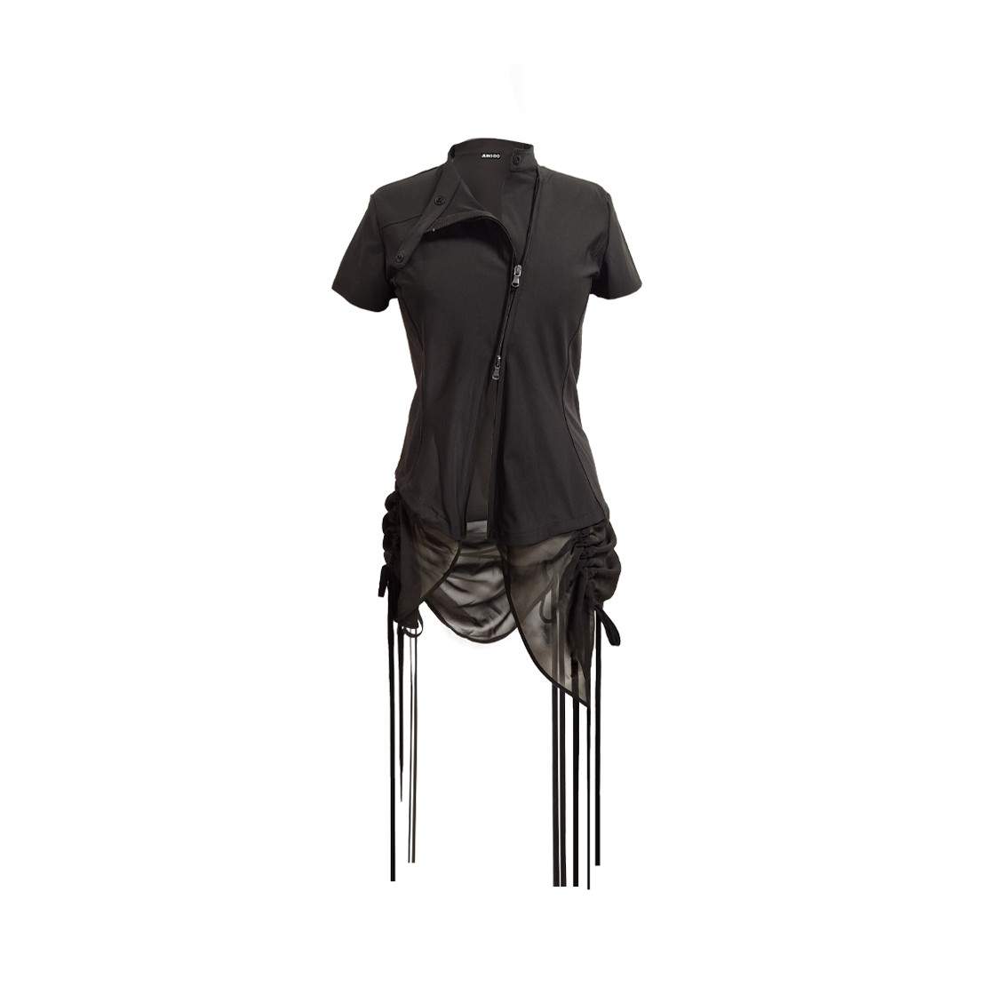 P00000CW JUNGDO Curved Zip-Up Shirt With Layer - Dark Brown