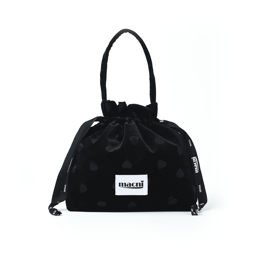 마크니 하트 벨벳 스트링 파우치백 블랙(MACNI Heart Velvet String Pouch Bag Black) - 3