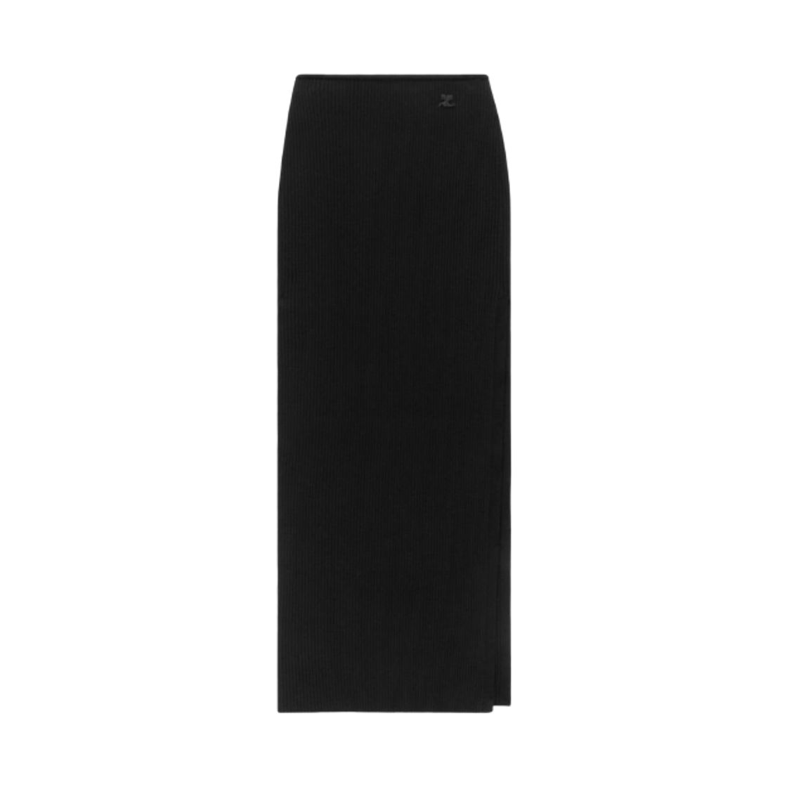(W) 꾸레쥬 롱 립드 피티드 스커트 블랙((W) Courreges Long Ribbed Fitted Skirt Black)