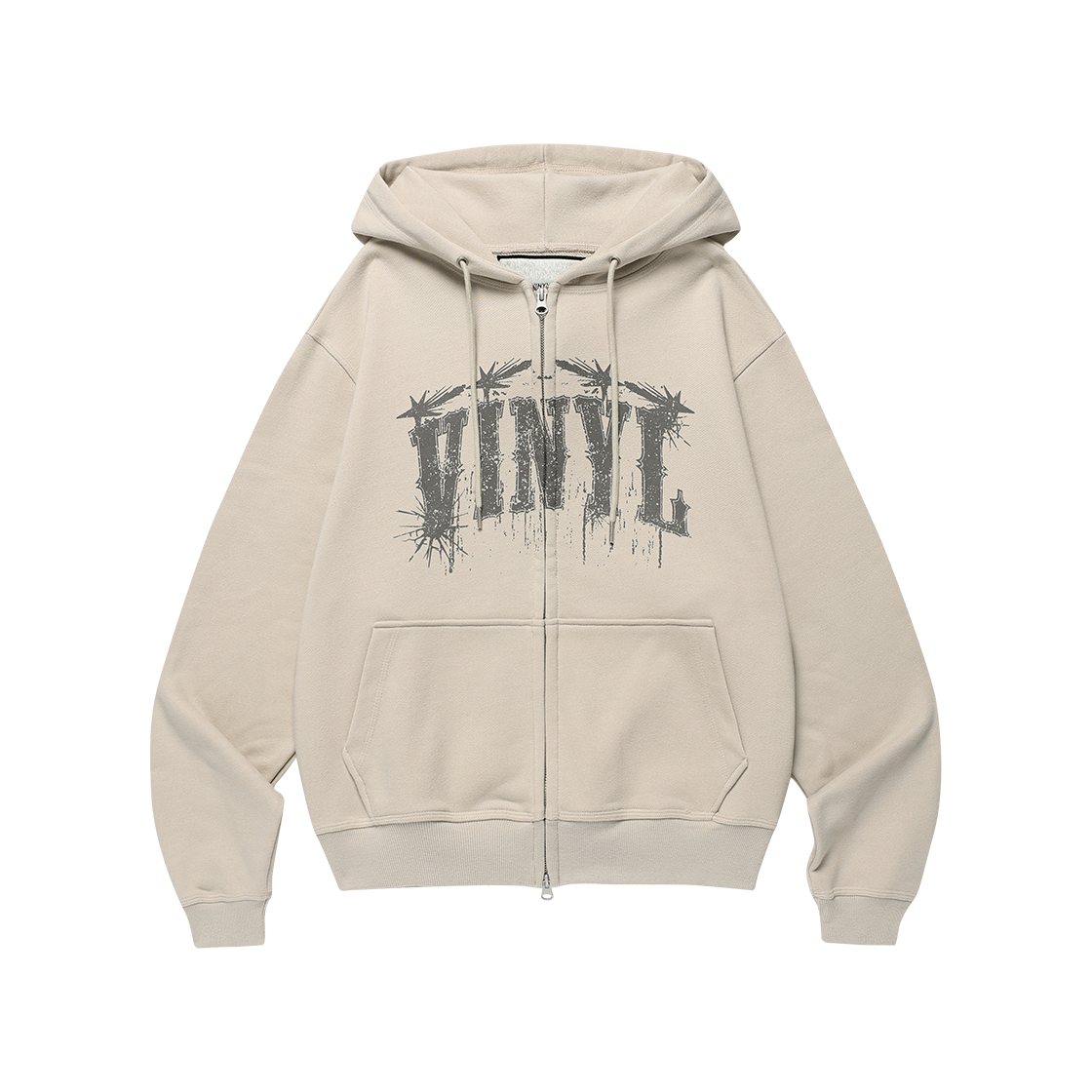 VH2FFUM480ABE Thevinylhouse Graphic Hoodie Zip Up Beige