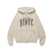 Thevinylhouse Graphic Hoodie Zip Up Beige