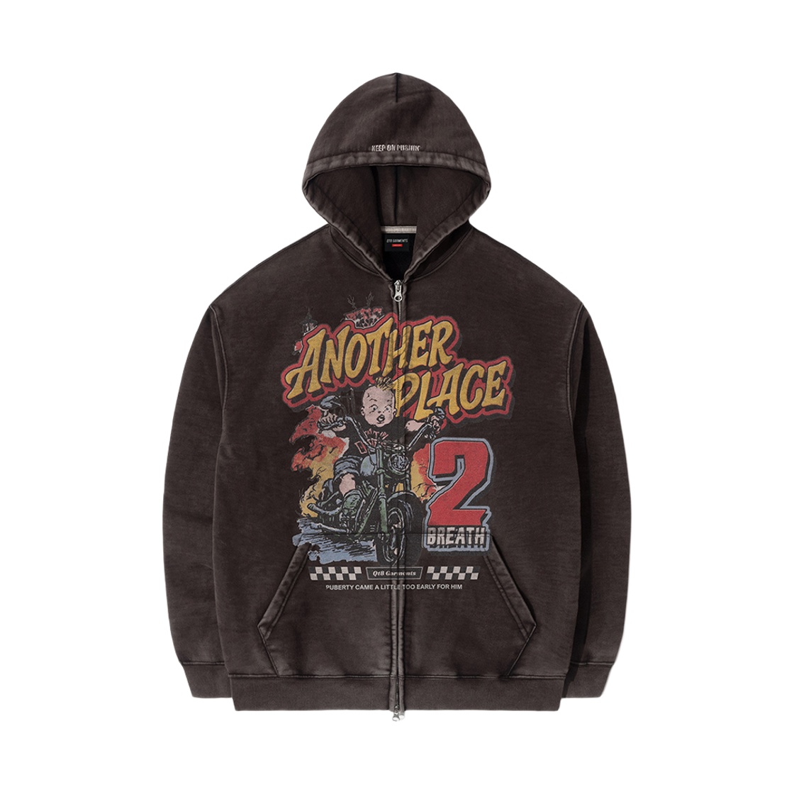 Q5AMHD003BLK QT8 GARMENTS Another Place Washed Zip-up Hoodie Black