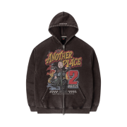 QT8 GARMENTS Another Place Washed Zip-up Hoodie Black
