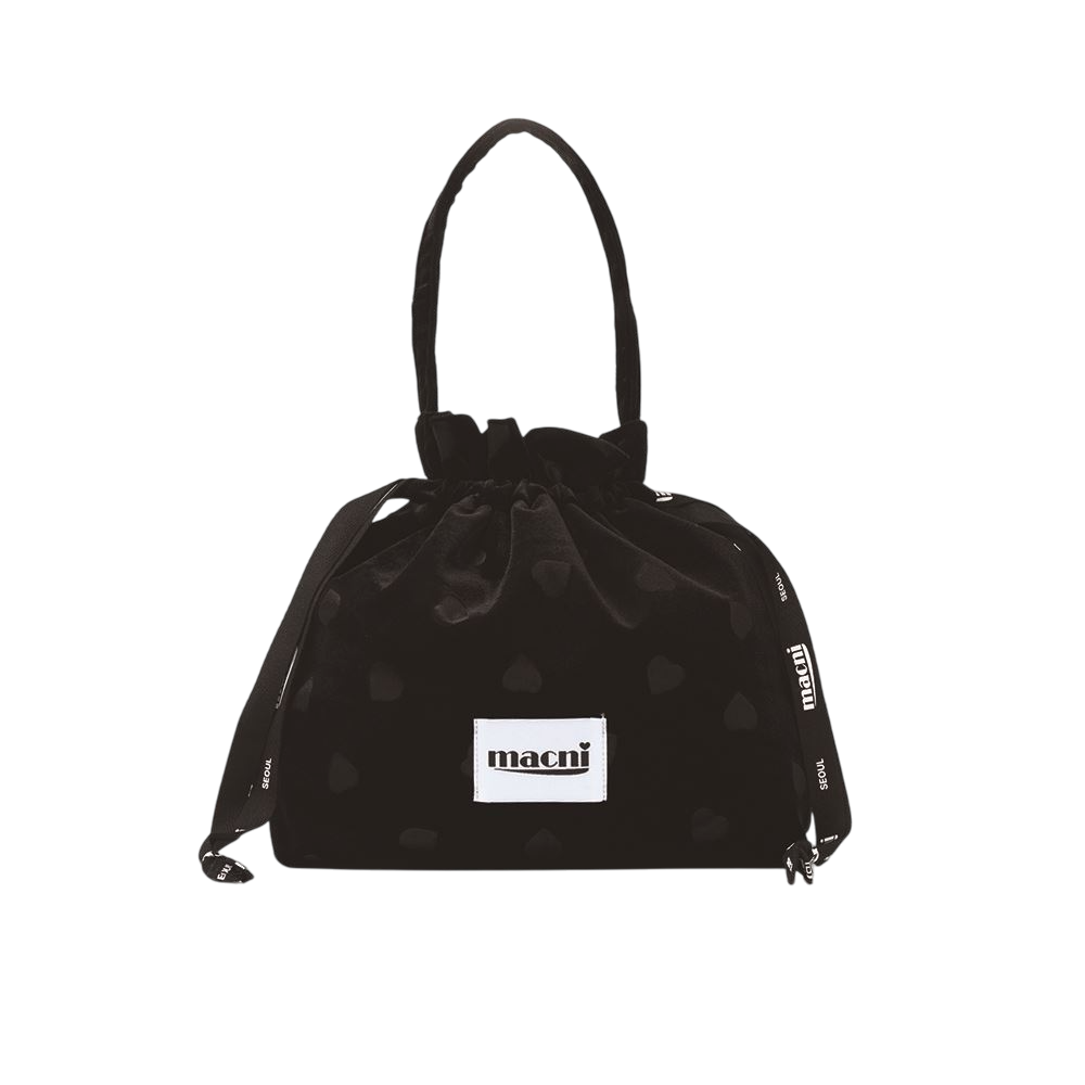 C255UAPB04BK0FR MACNI Heart Velvet String Pouch Bag Black
