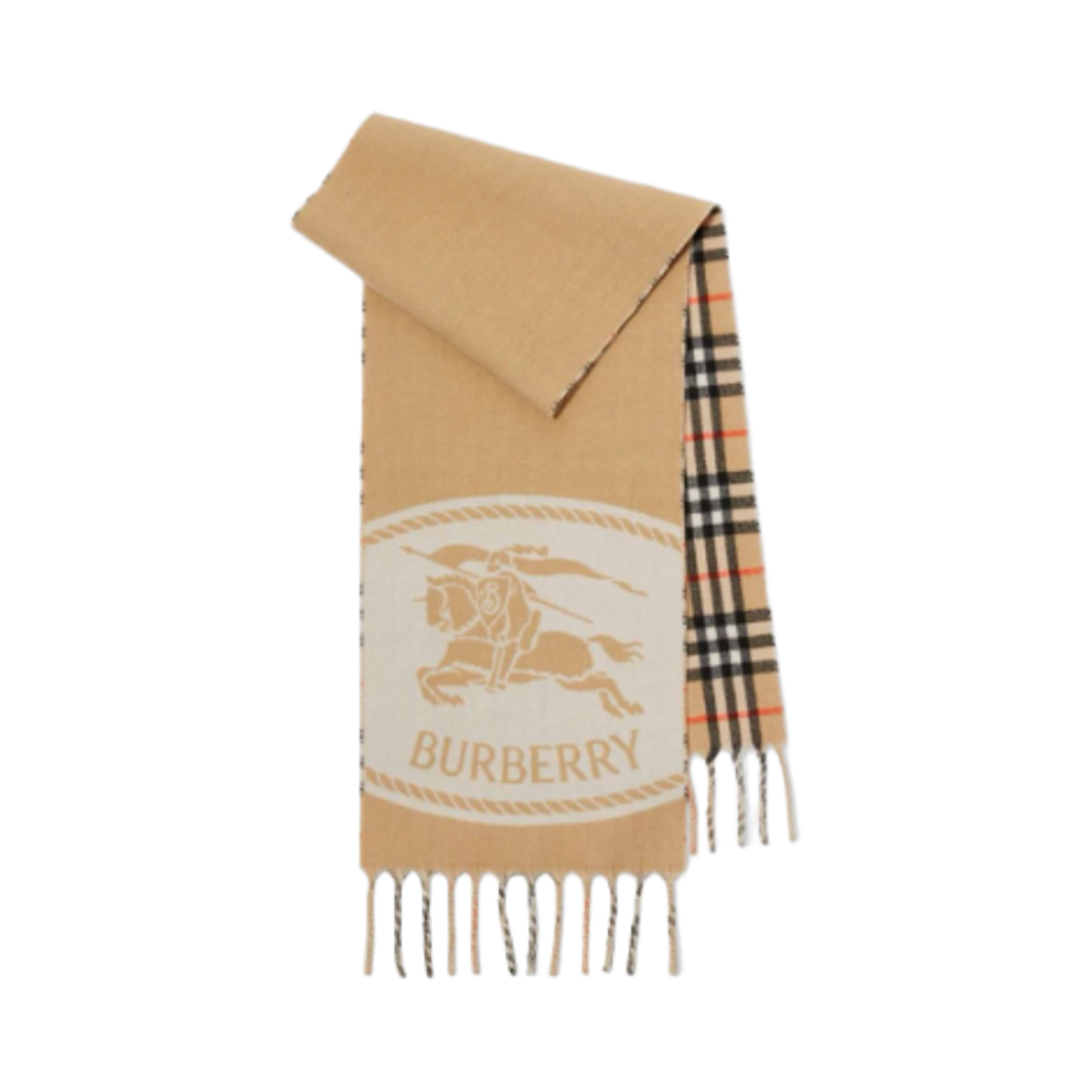 8109751 (W) Burberry Reversible Knight Stamp Muffler Beige