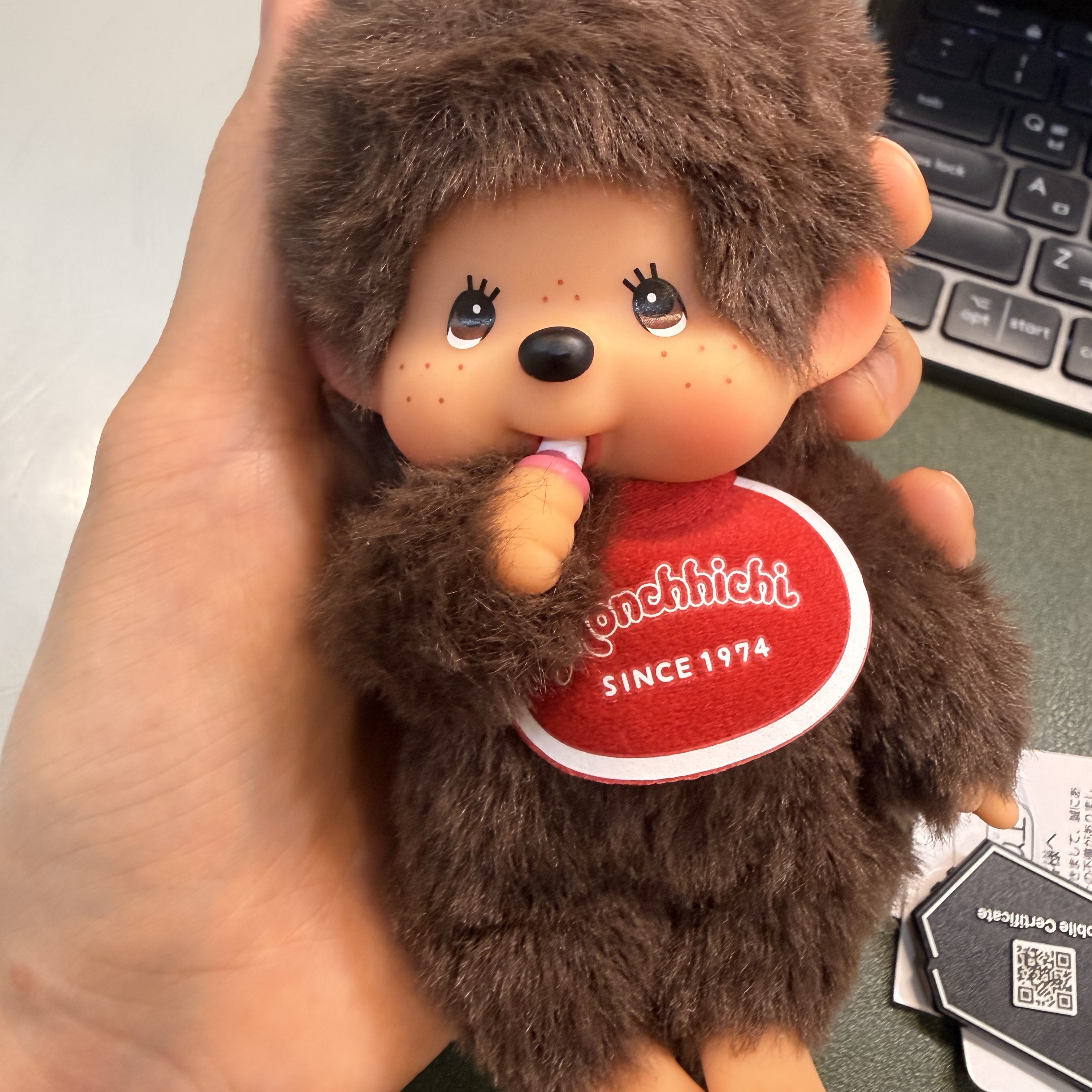 Monchhichi SS Girl Key Chain Brown 착용 스타일
