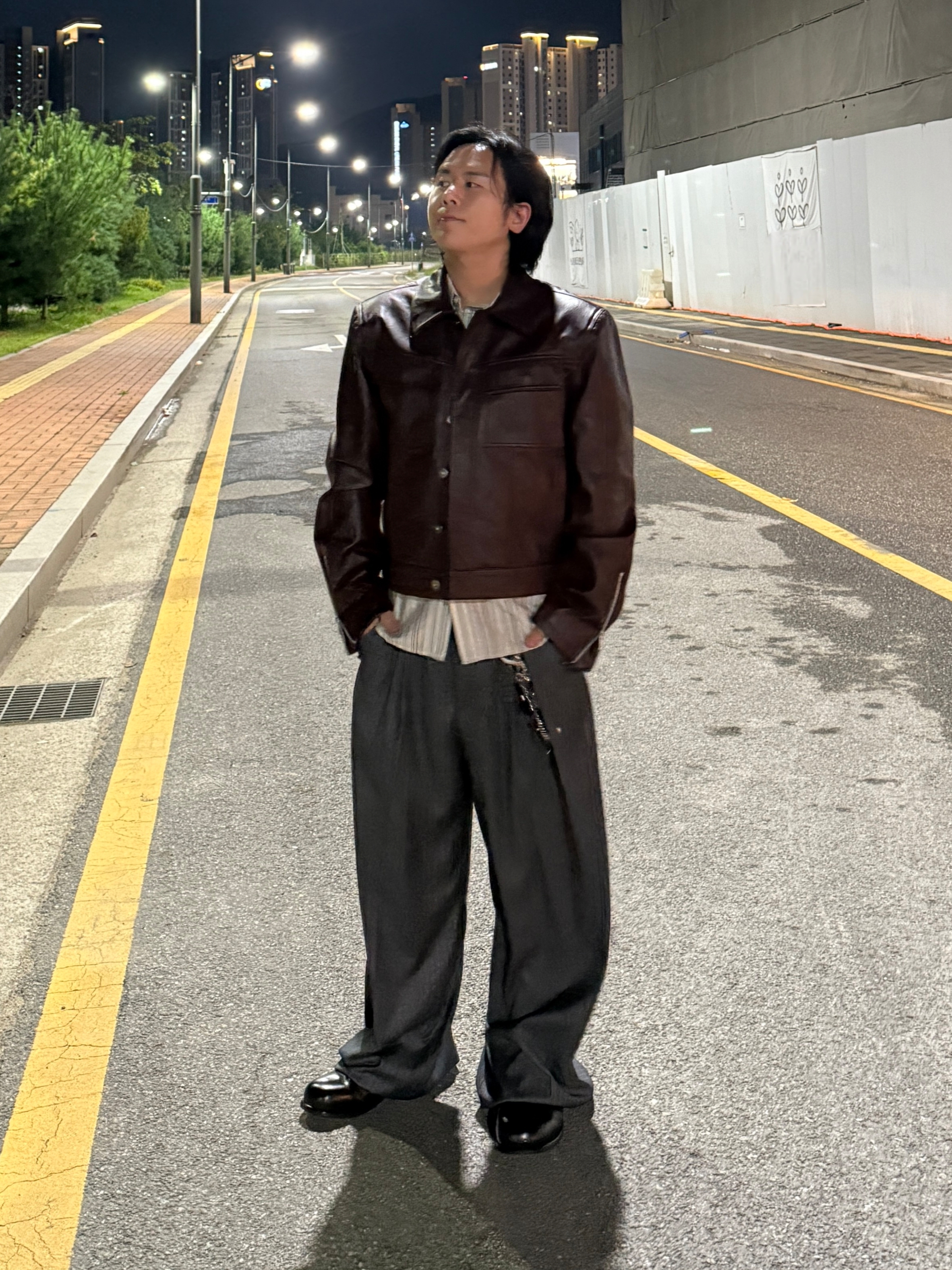 Haleine Trucker Faux Leather Jacket Burgundy (WJ346) 착용 스타일 - 4