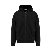 Stone Island 6100067 Brushed Organic Cotton Fleece Regular Fit Hooded Zip Up Sweatshirt Black - 25FW