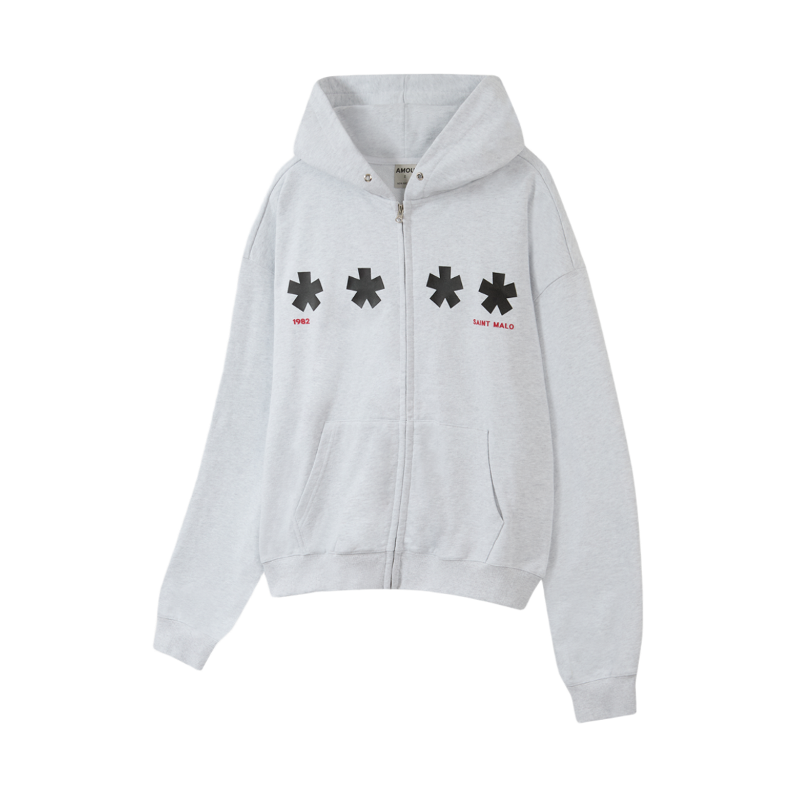 아모우 스퀘어 스타 후드집업  화이트 멜란지(AMOU Square Star Hoodie Zip Up White Melange)