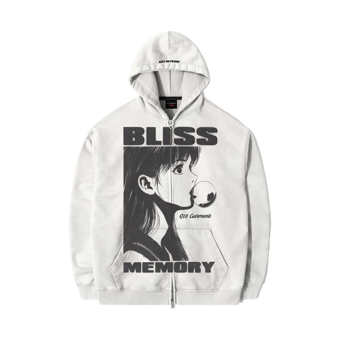 Q5AMHD001ECR QT8 GARMENTS Bliss Washed Zip-up hoodie Ecru