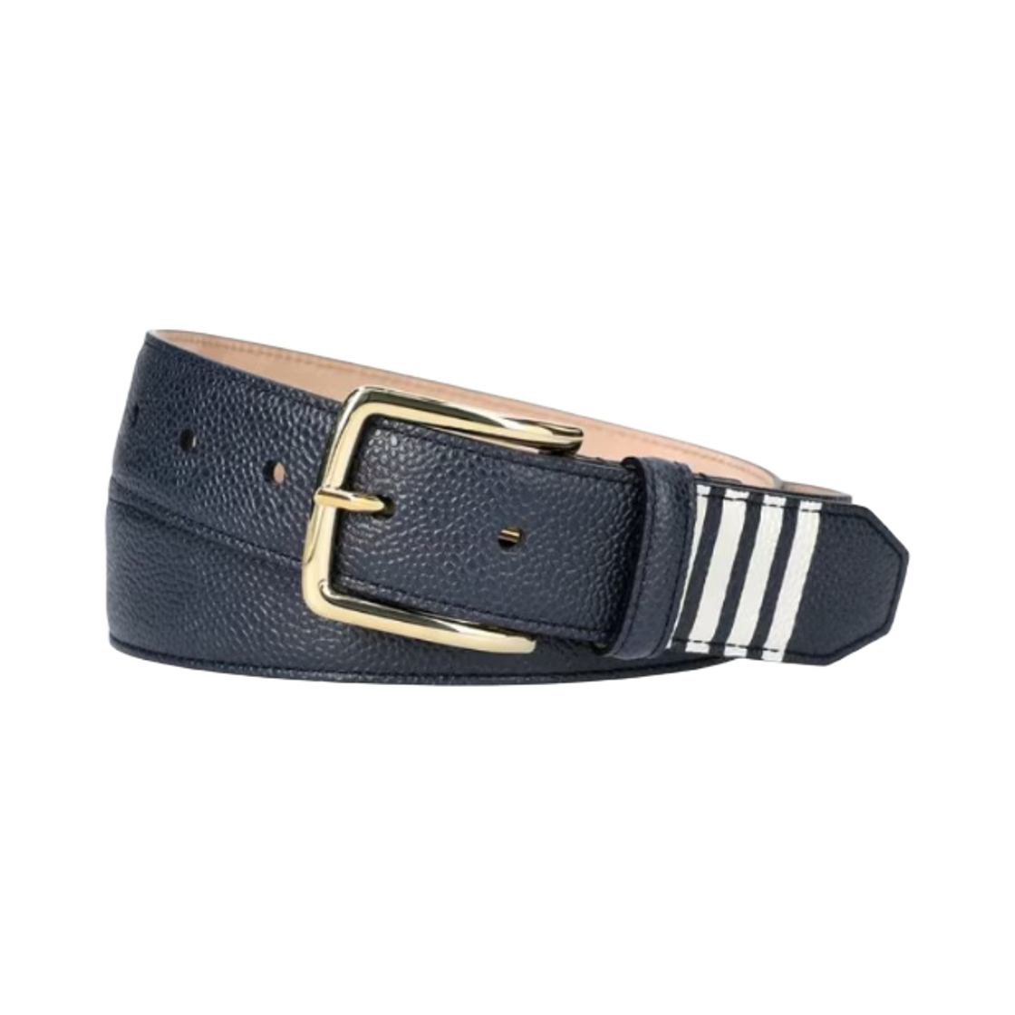 MCX049A-00198-415 Thom Browne Pebble Grain Leather 4-Bar Applique Classic Belt Navy